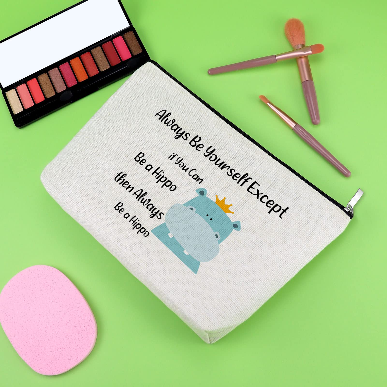 **Funny Hippo Makeup Bag - Cute Hippopotamus Cosmetic Pouch for Women & Girls - Perfect Gift for Daughter, Niece, Granddaughter - Birthday, Graduation Present for Animal Lovers - Great for Travel, School & Daily Use**
