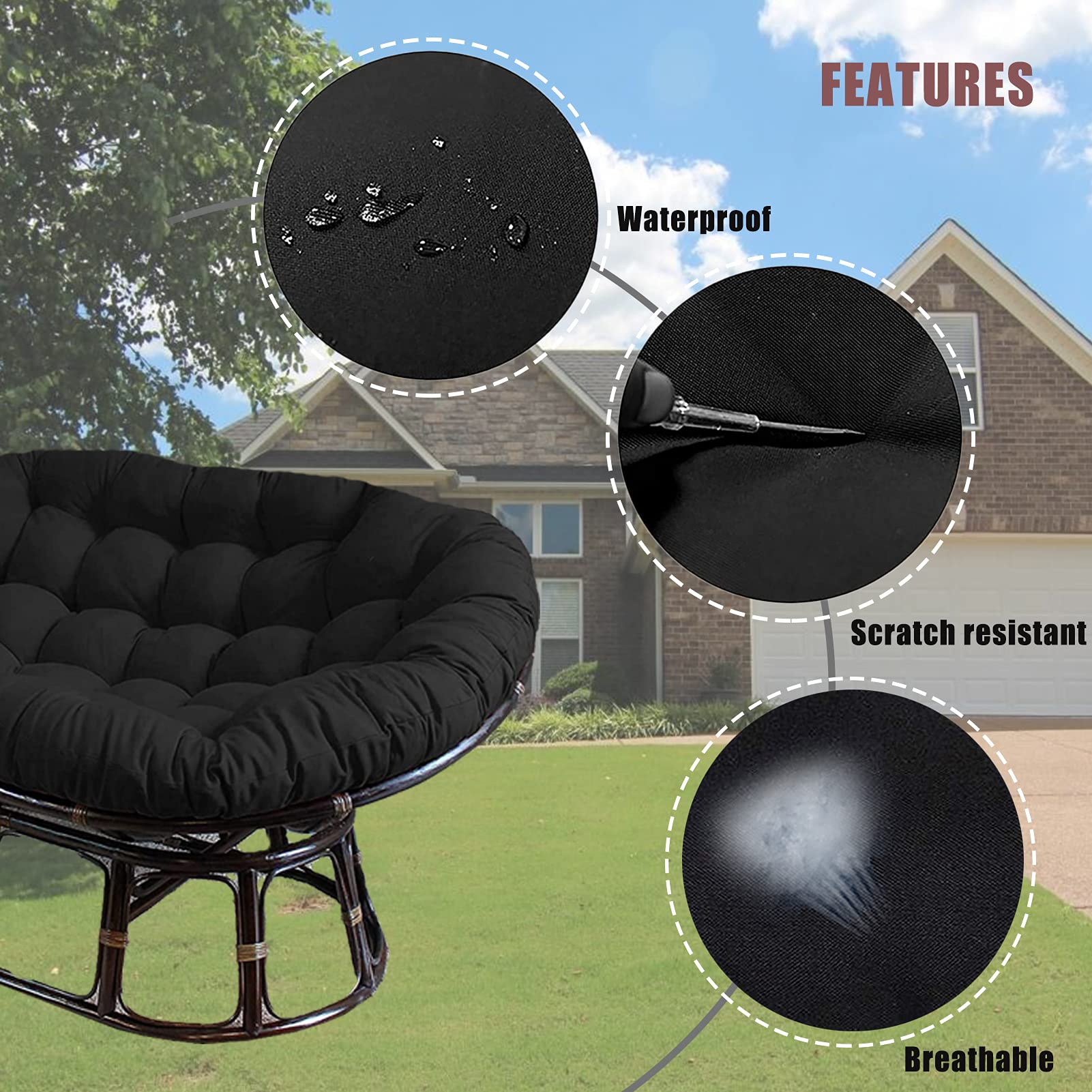 Double Papasan Cushion for Outdoor Use - Waterproof Hanging Basket & Garden Chair Cushion - Durable Patio Furniture Accessory (Brown, 65x45 inches) - Perfect for Porch, Backyard, and Poolside Relaxation