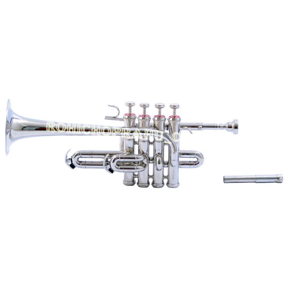Professional Bb Piccolo Trumpet with Nickel Silver Finish - Includes Free Hard Case & Mouthpiece for School Band, Jazz Performance & Marching Ensembles