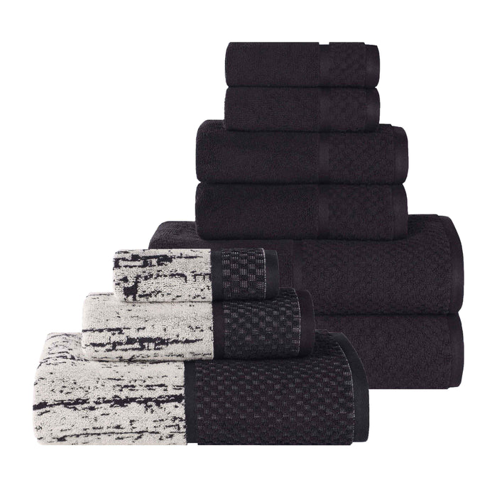 Premium 9-Piece Cotton Plush Jacquard Towel Set - Soft & Absorbent Solid & Two-Toned Bath Towels for Luxury Bathroom & Spa Experience