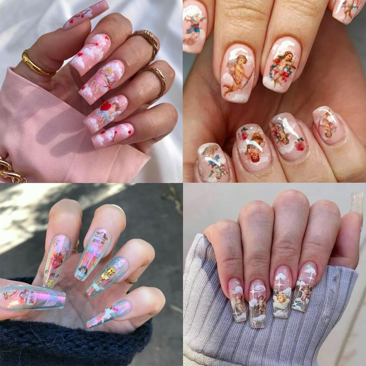 3D Cupid Angel Nail Stickers - Rose Heart Design for Valentine's Day DIY Manicure