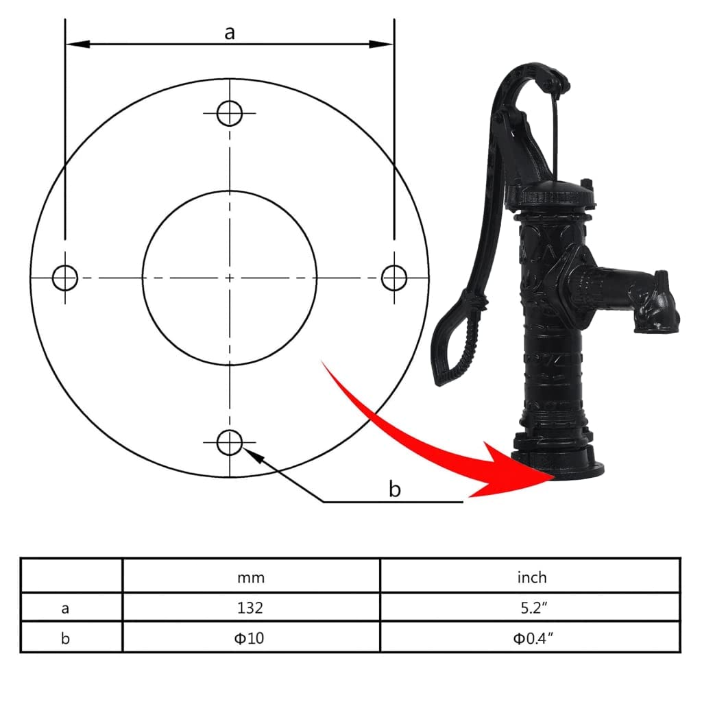 vidaXL Cast Iron Manual Garden Hand Water Pump - Heavy Duty, Easy Install, Durable Outdoor Watering System (30.9 lb) for Lawn, Garden & Farm Irrigation