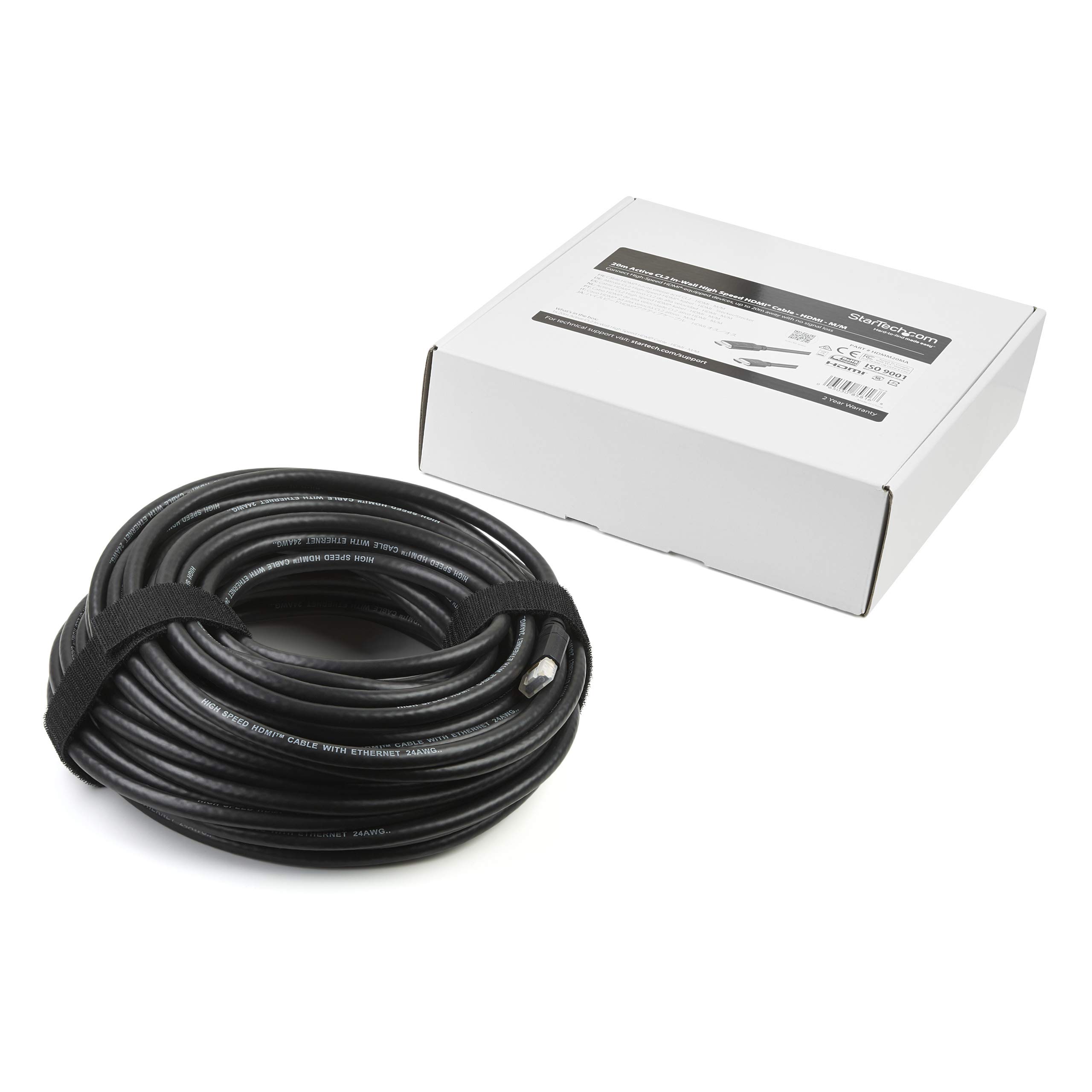 StarTech.com 66ft (20m) Active HDMI Cable - 4K High Speed HDMI with Ethernet, CL2 Rated for In-Wall Installation - Supports 4K 30Hz Video & HDMI 1.4 - Perfect for Home Theater, Gaming, Office Presentations & Connecting Monitors, TVs, Projectors (HDMM20MA)