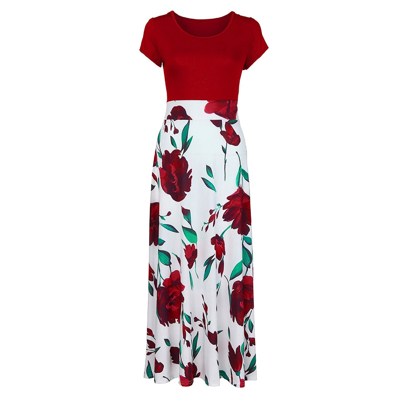 2024 Women's Summer Dresses - Floral Printed Short Sleeve Formal Graduation Dress Plus Size | Perfect for Beach Vacations, Garden Parties & Special Occasions