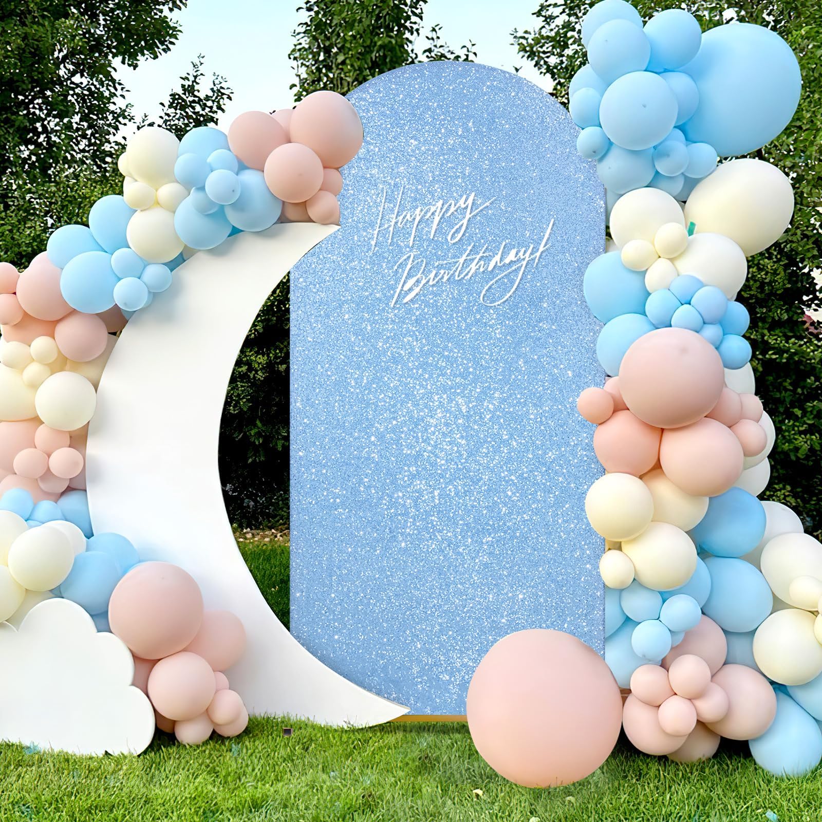 6FT Glitter Wedding Arch Backdrop - Baby Blue Spandex Cover for Party & Banquet Decor
