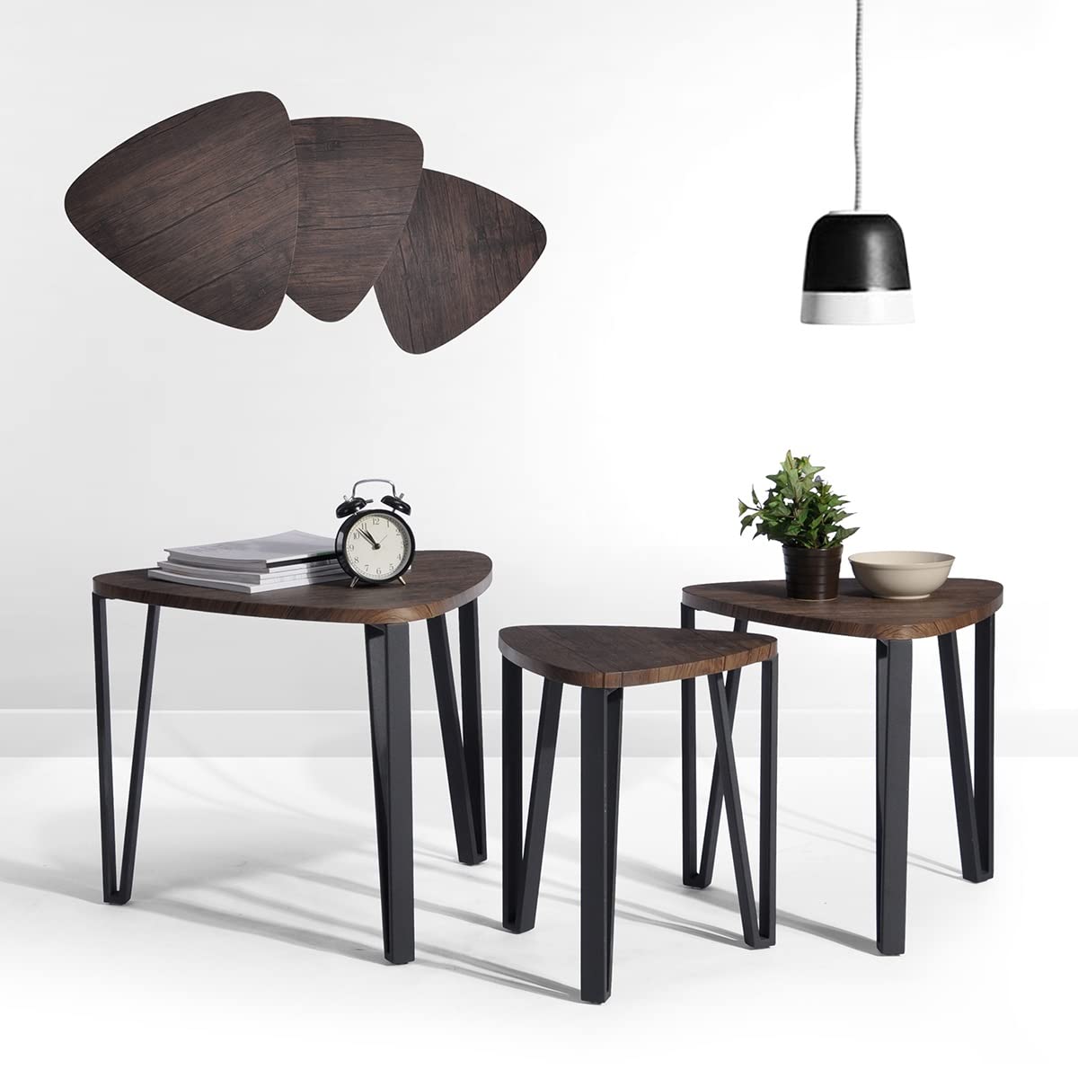 WHNB 3-Piece Stacking Side Table Set, Vintage Brown Nesting Triangle End Tables for Living Room, Bedroom, or Office - Perfect for Small Spaces, Coffee Table Alternative, Modern Home Decor