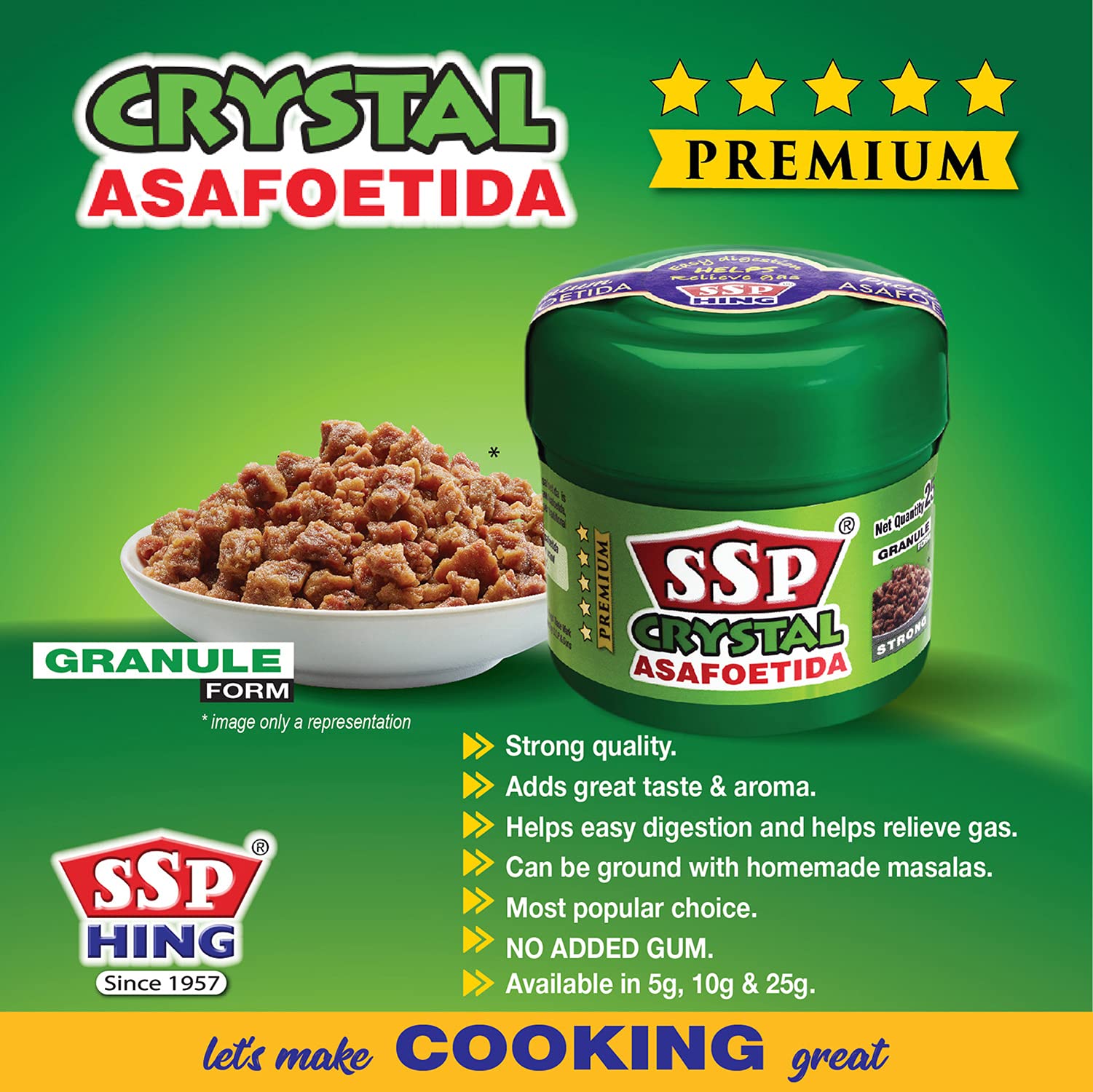 SSP Asafoetida Crystal (Hing) 10G - Premium Strong Granules for Authentic Indian Cooking | Adds Rich Flavor to Curries, Lentils & Vegetarian Dishes | 5 Gram Resealable Pack | Perfect for Home Chefs & Ayurvedic Recipes