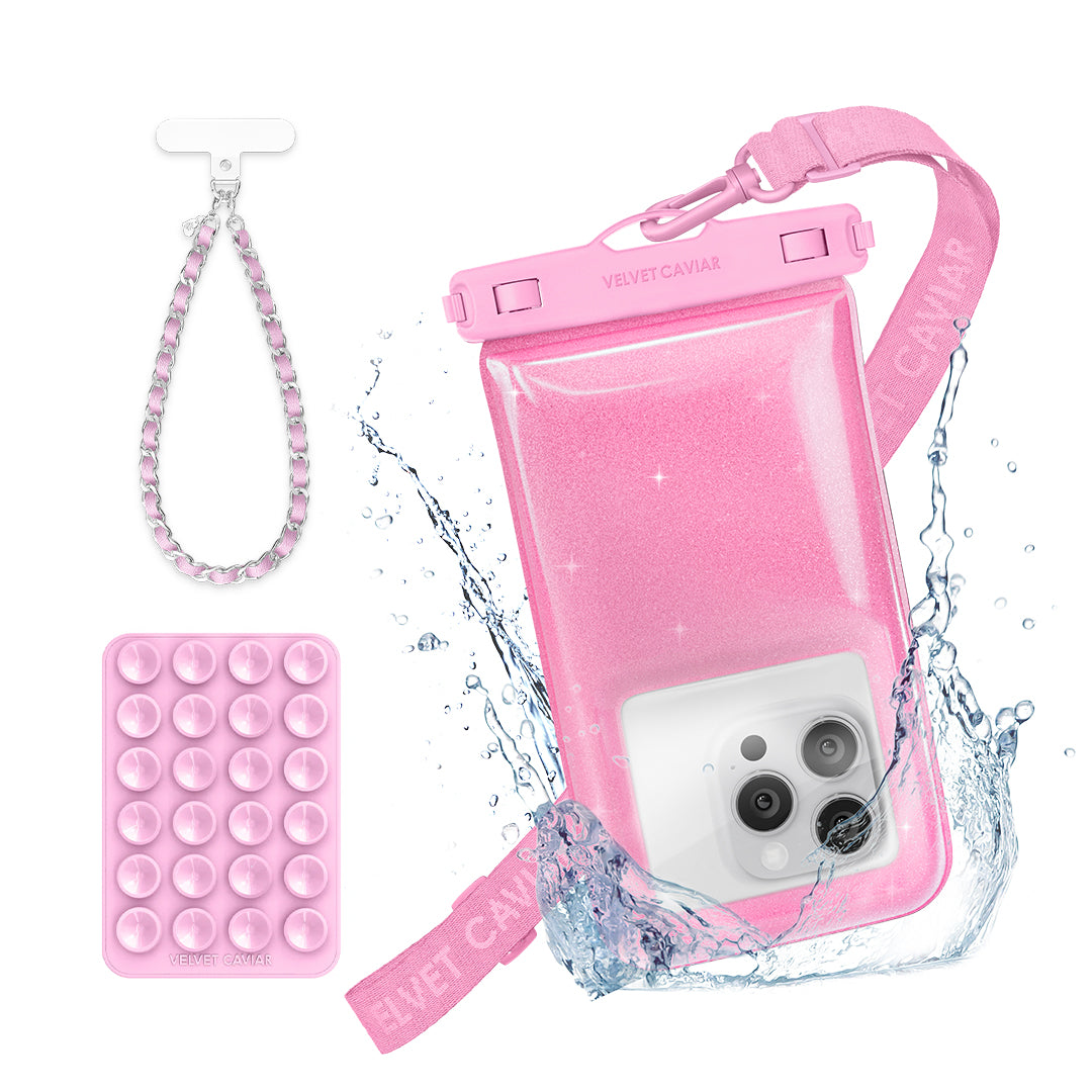 Waterproof Floating Phone Pouch with Lanyard - Pink Stardust Design for Pool, Beach & Water Activities - Universal Phone Dry Bag Case for iPhone Samsung Galaxy