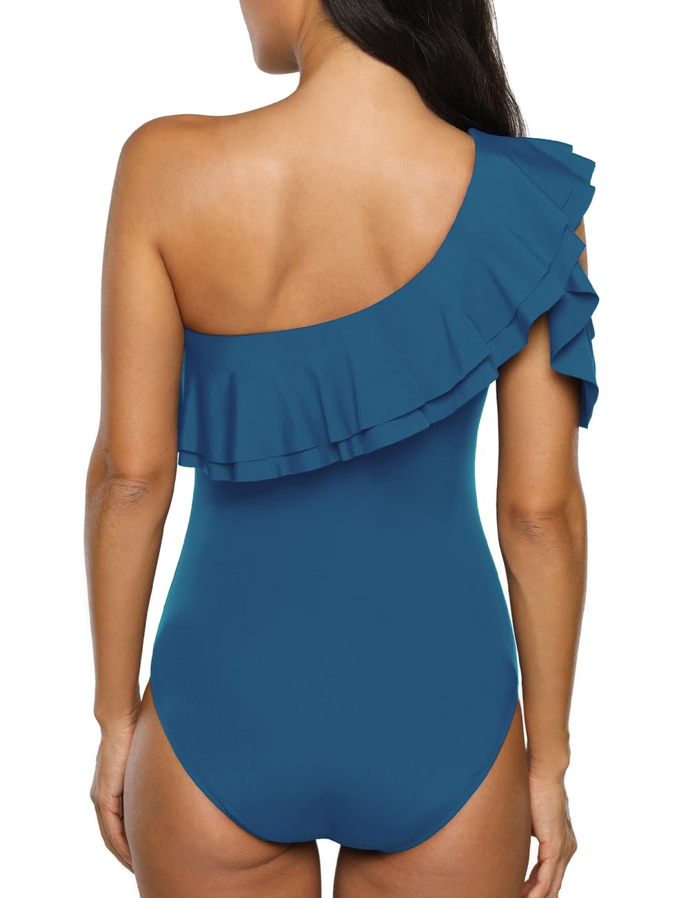 Hilor Women's One Shoulder Asymmetric One Piece Swimsuit - Ruffled Bathing Suit for Beach, Pool & Vacation | Sexy Monokini for Summer Swimwear