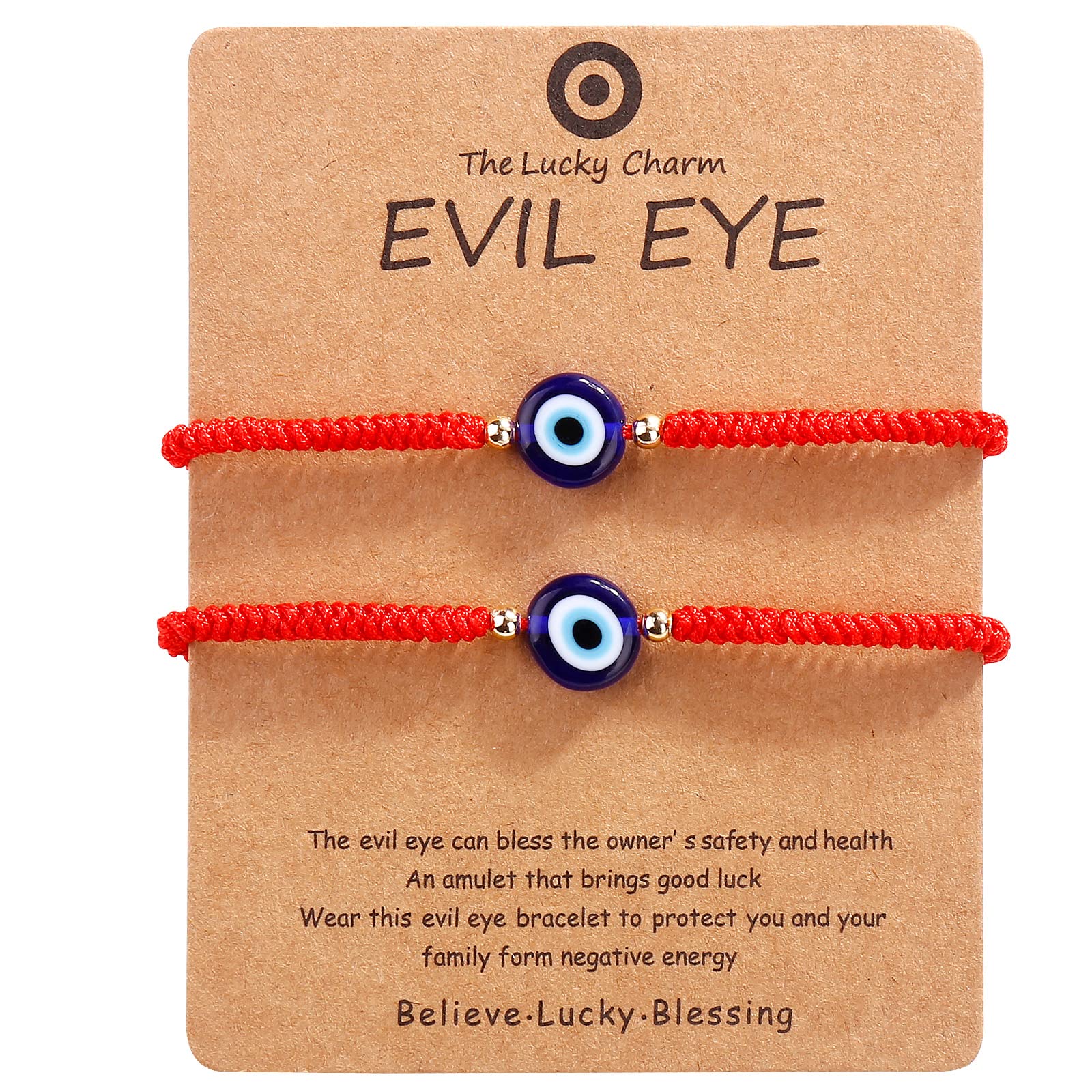 Handmade Red Evil Eye Bracelet with Gold Bead - Blue Evil Eye Jewelry for Women, Men & Teens - Pack of 2 - Mal de Ojo Protection Bracelet - Ojo Turco Pulsera - Perfect for Gifts, Spiritual Protection & Boho Fashion Accessories