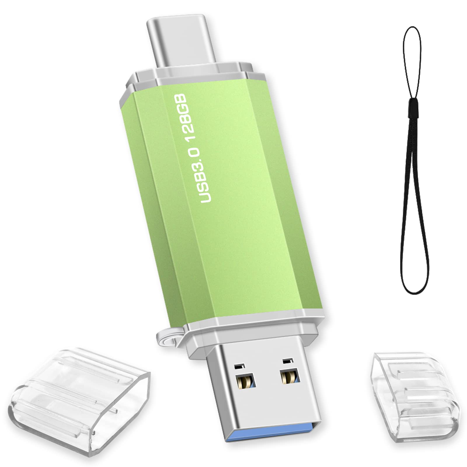 128GB USB C Flash Drive 2-in-1 Dual USB 3.0 & Type-C Thumb Drive - High-Speed Memory Stick for Smartphones, Tablets, PC, MacBook - Portable Storage for Work, School, Travel (Green)