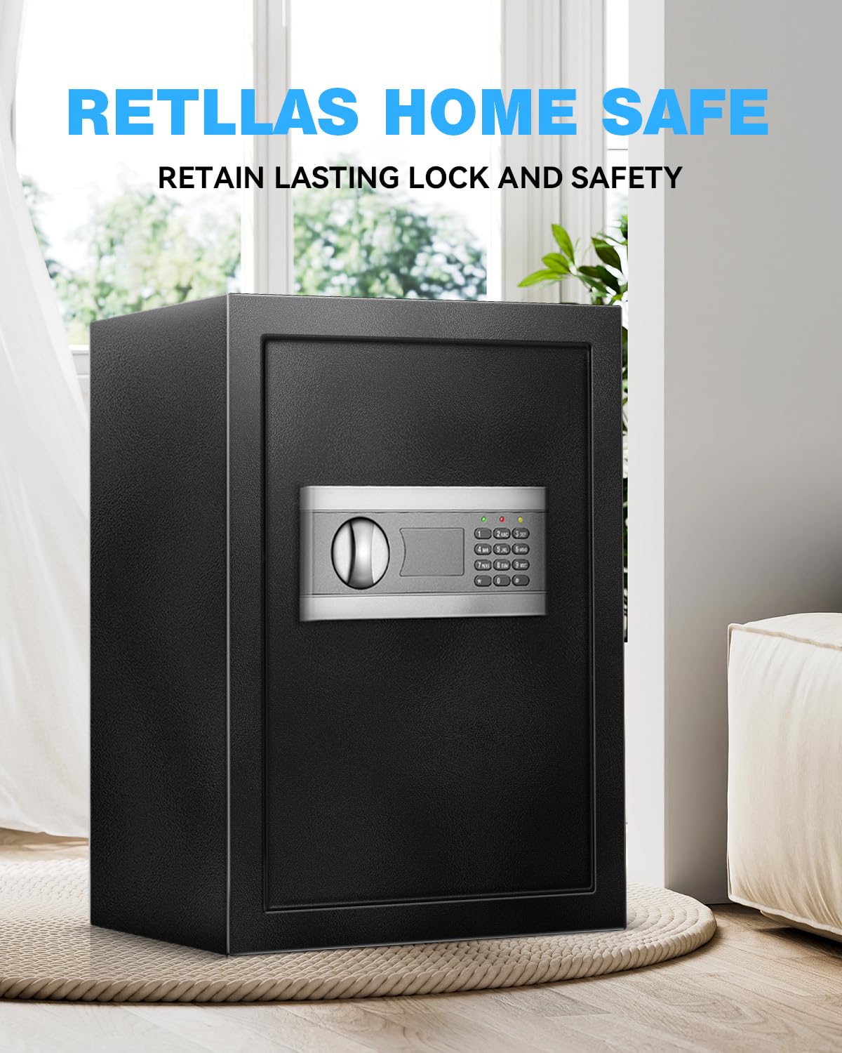 2.5 Cu Ft Fireproof Home Safe Box - Digital Security Safe with Adjustable Shelves, Smart Alarm System, Silent Keypad & Motion Sensor Lights - Ideal for Home, Office, Dormitory & Hotel Use - Protect Jewelry, Documents & Valuables