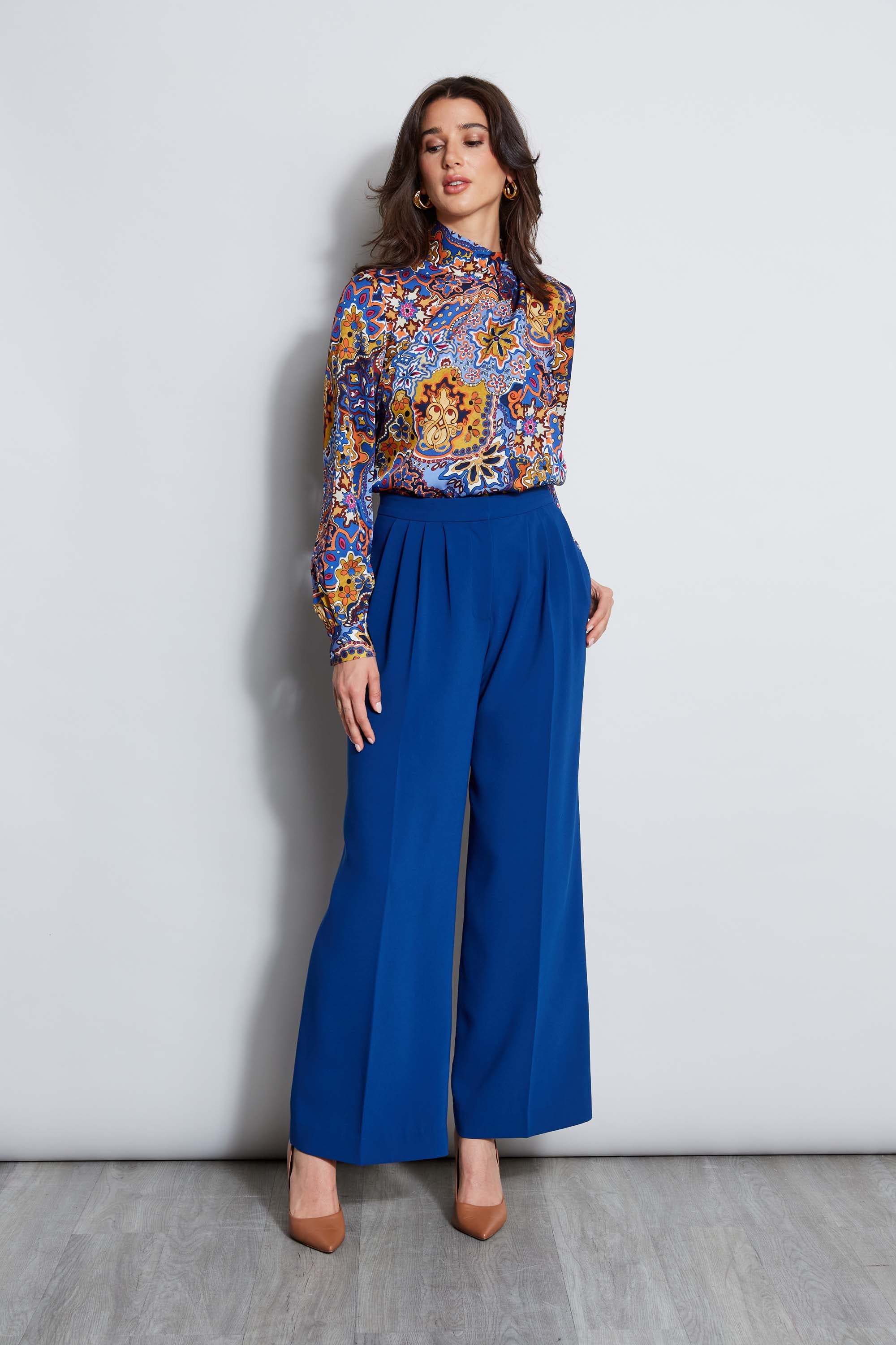 Stylish Pleated Wide Leg Pants for Women - High Waisted Comfortable Trousers for Office, Casual & Travel Outfits