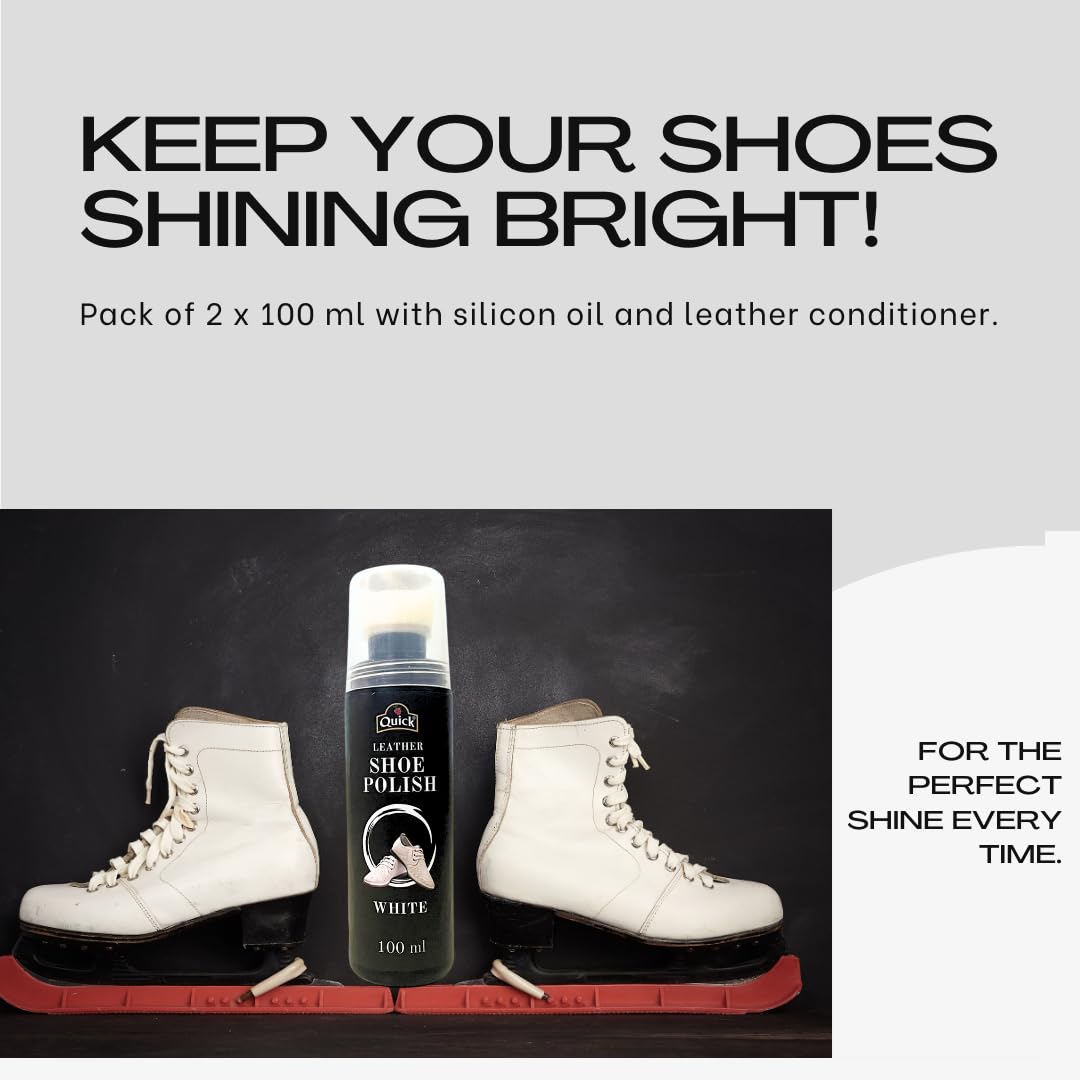 Premium White Quick Liquid Shoe Polish (100ml) with Carnauba Wax & Silicone Oil - Leather Conditioner & Shoe Shiner Kit - Perfect for Dress Shoes, Boots & Leather Accessories Care
