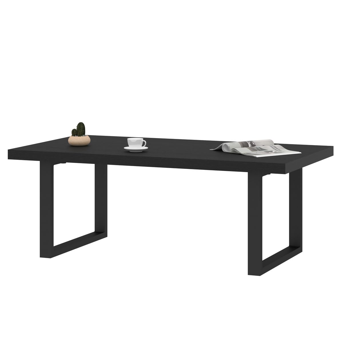 IBF Modern Black Coffee Table - Minimalist Industrial Wood & Metal Cocktail Table - 47 Inch Rectangle Living Room Center Table for Farmhouse, Home, Bedroom & Office - Black Oak Finish - Perfect for Entertaining, Reading & Decor