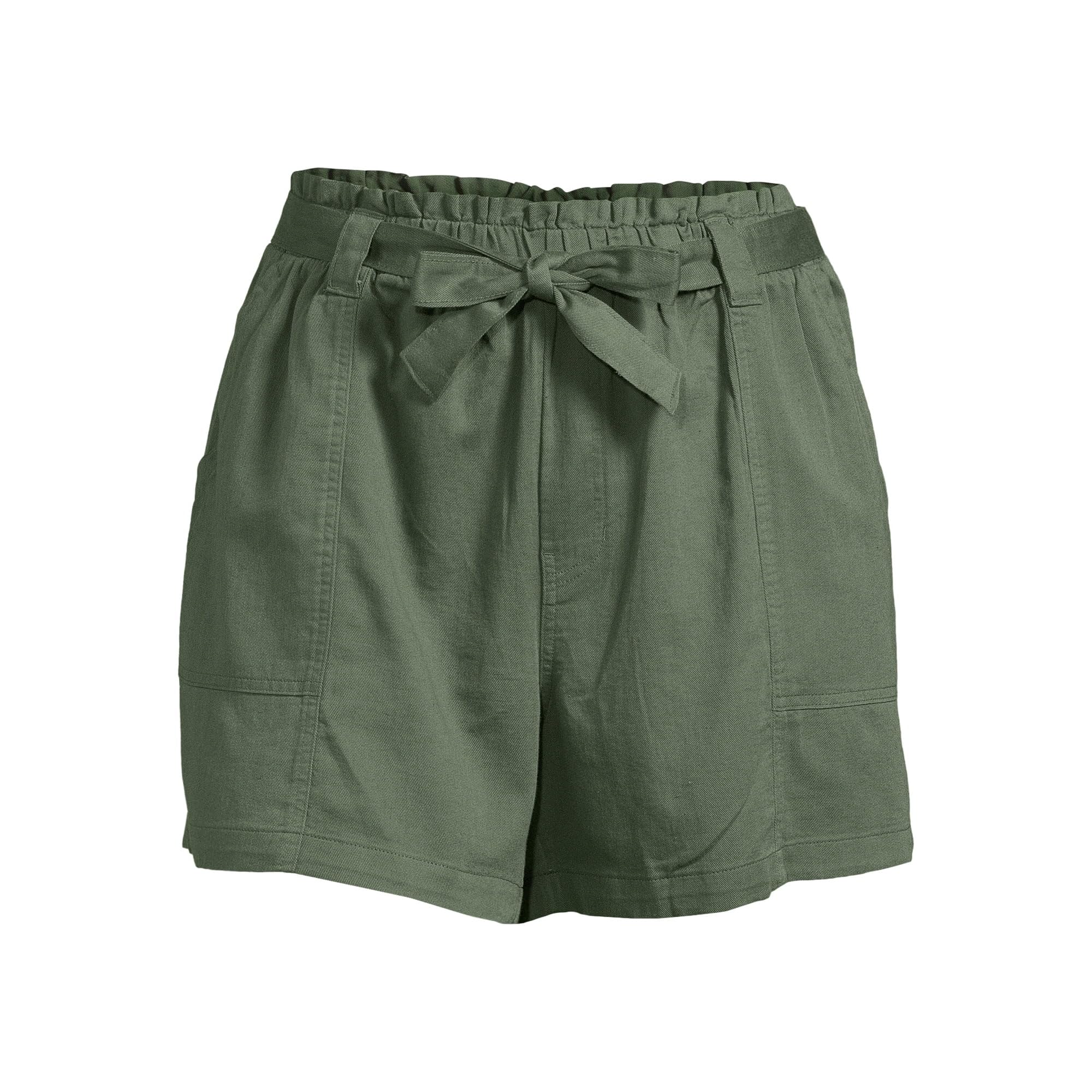 Terra & Sky Women's Plus Size Green Paperbag Waist Belted Shorts - Comfortable & Stylish for Summer Outfits, Casual Wear & Travel