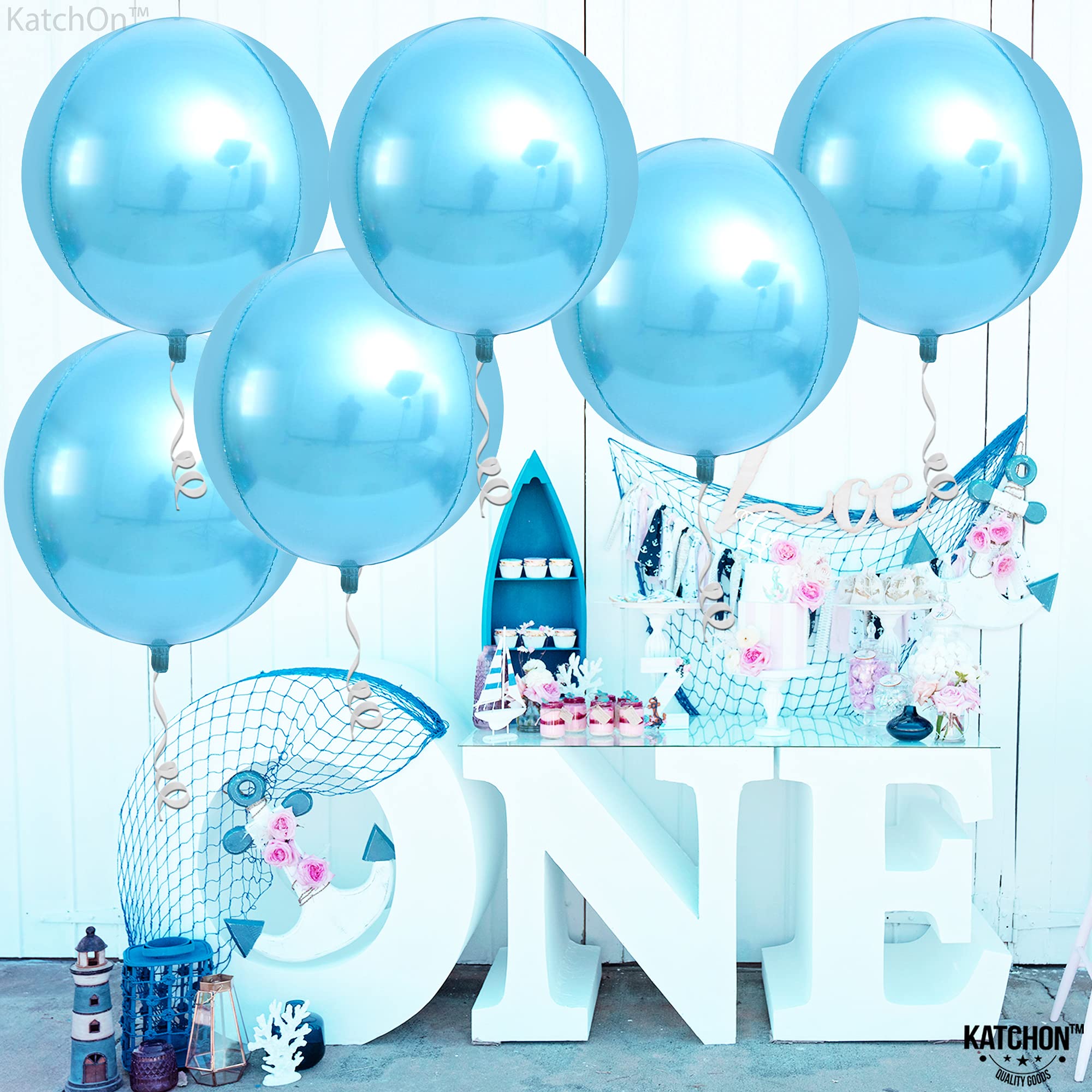 KatchOn 22 Inch Light Blue Foil Balloons - Pack of 6 | Metallic Baby Blue Mylar Balloons for Gender Reveal Party Decorations | Perfect for Baby Showers, Birthday Parties & Wedding Celebrations