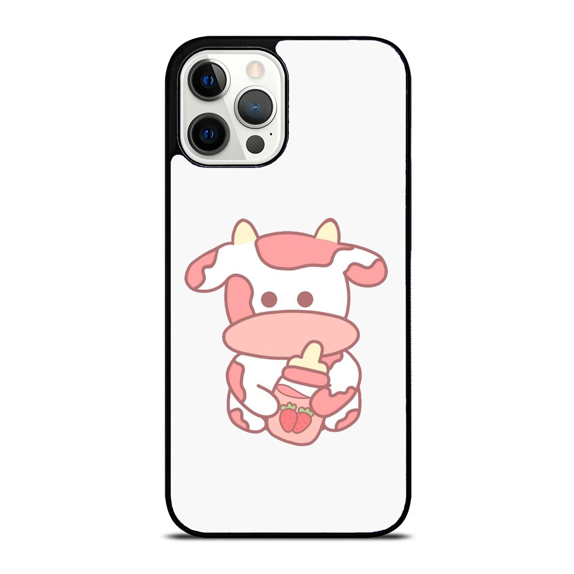 Strawberry Cow Print Cute Pink Watercolor Sweet iPhone 13 Mini Case - Durable Non-Slip TPU Rubber Shockproof Slim Cover - Perfect for Everyday Use, Gift Giving & Trendy Aesthetic Protection