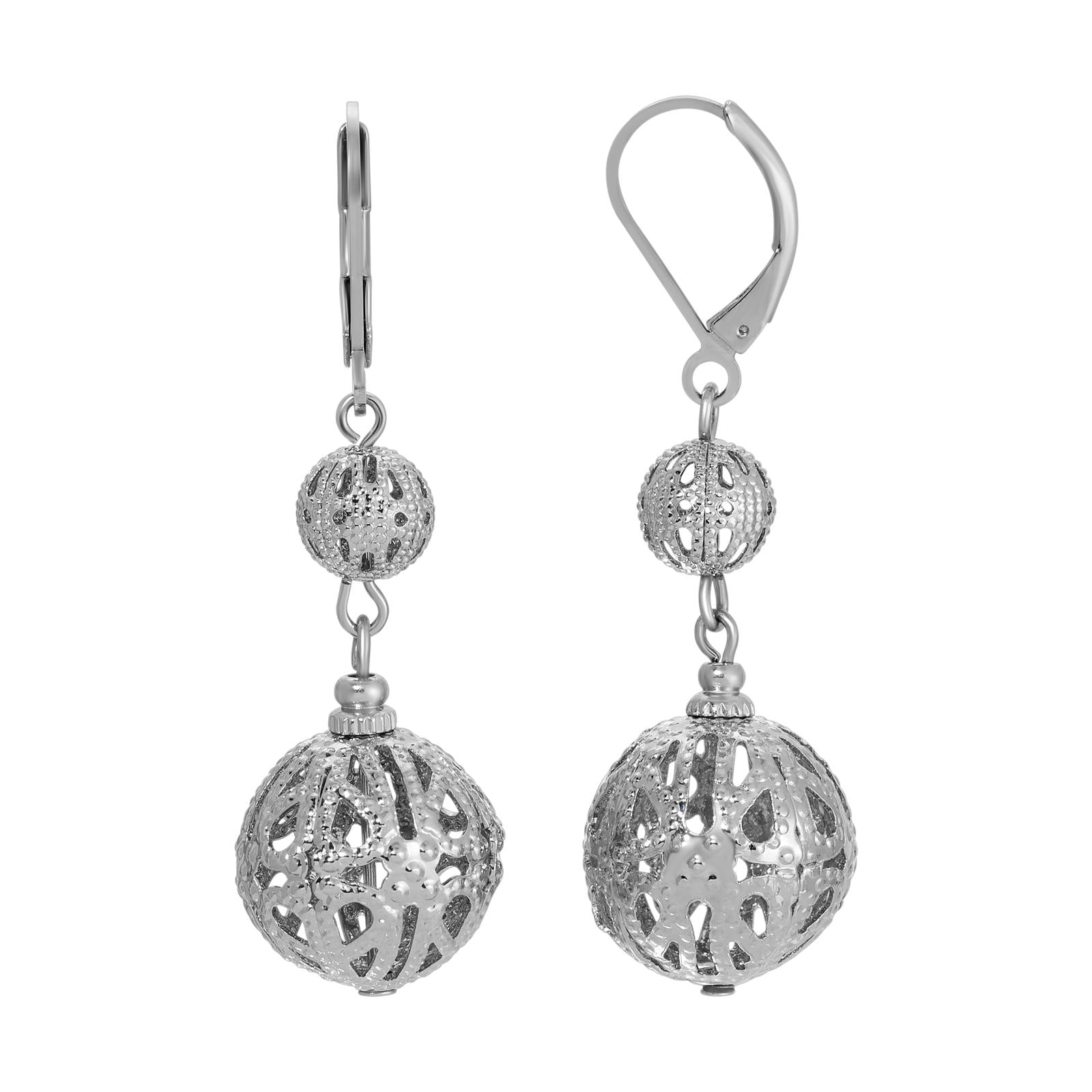 Vintage 1928 Double Filigree Puff Dangle Earrings - Elegant Drop Earrings for Women, Perfect for Weddings, Parties & Special Occasions