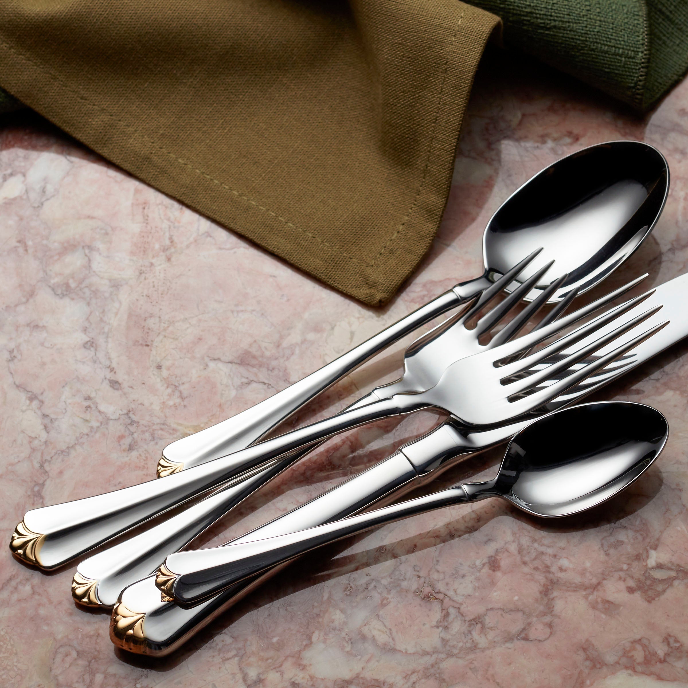 Golden Juilliard 20-Piece Stainless Steel Flatware Set - Elegant Silverware for Fine Dining, Weddings & Special Occasions