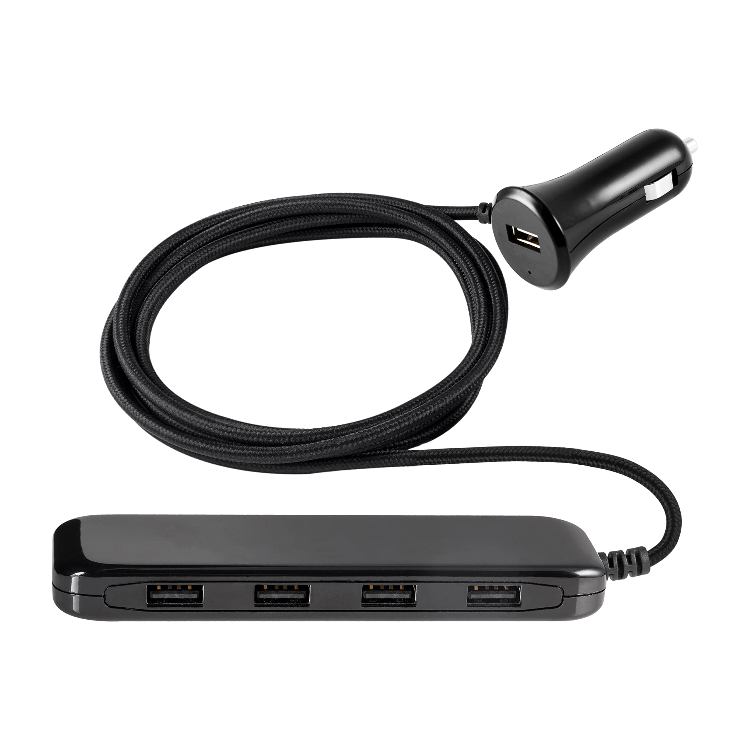 UltraPro 4-Port USB Car Charger with 6 Ft Cable - Fast Charging Multi-Port Power Station for iPhone, Android, Samsung - Perfect for Road Trips, Family Travel & Office Use (Black, Model 61898)