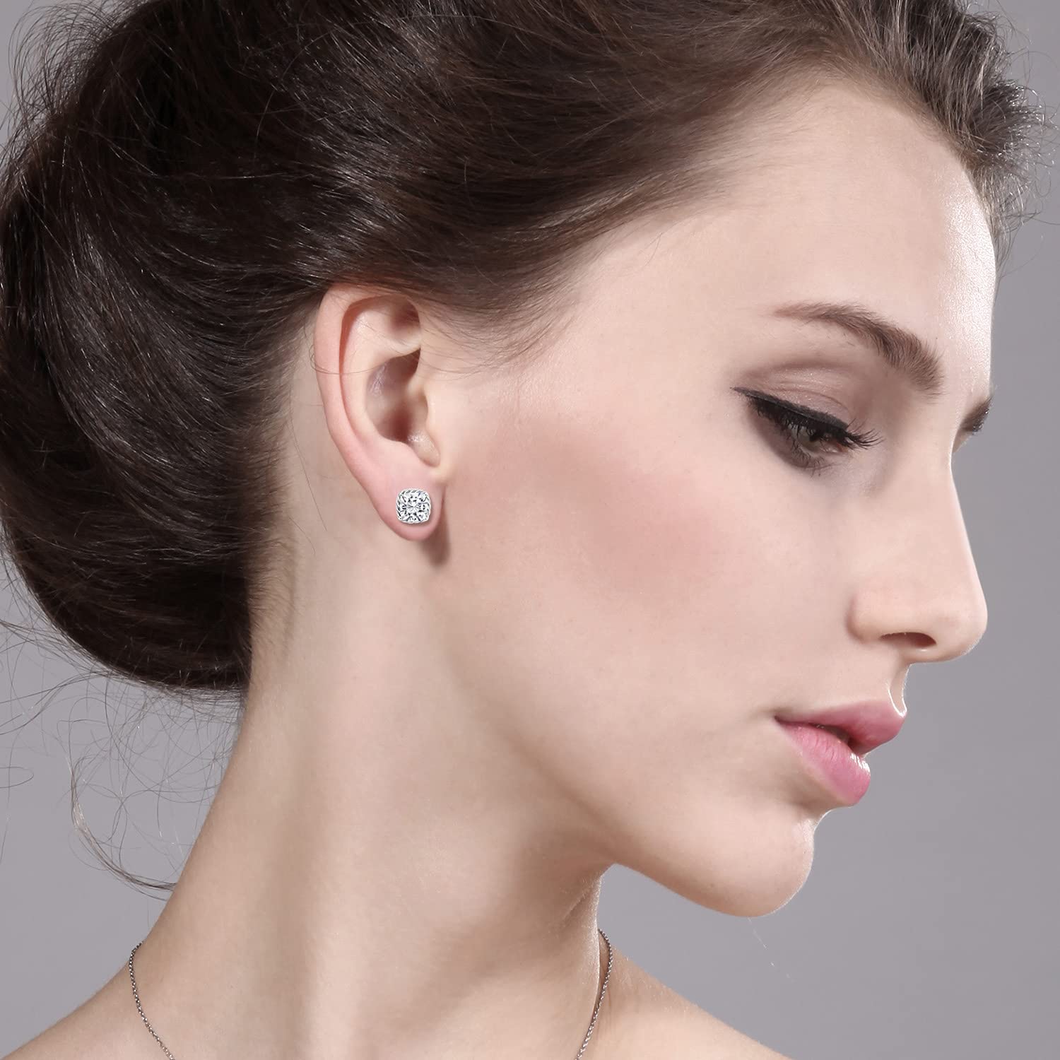 10K White Gold 7MM Cushion Cut Birthstone Stud Earrings for Women & Men | Genuine Gemstone Jewelry | Perfect Gift for Mom, Wife, Her | Anniversary, Birthday, Valentine's Day Present | Everyday Wear & Special Occasions