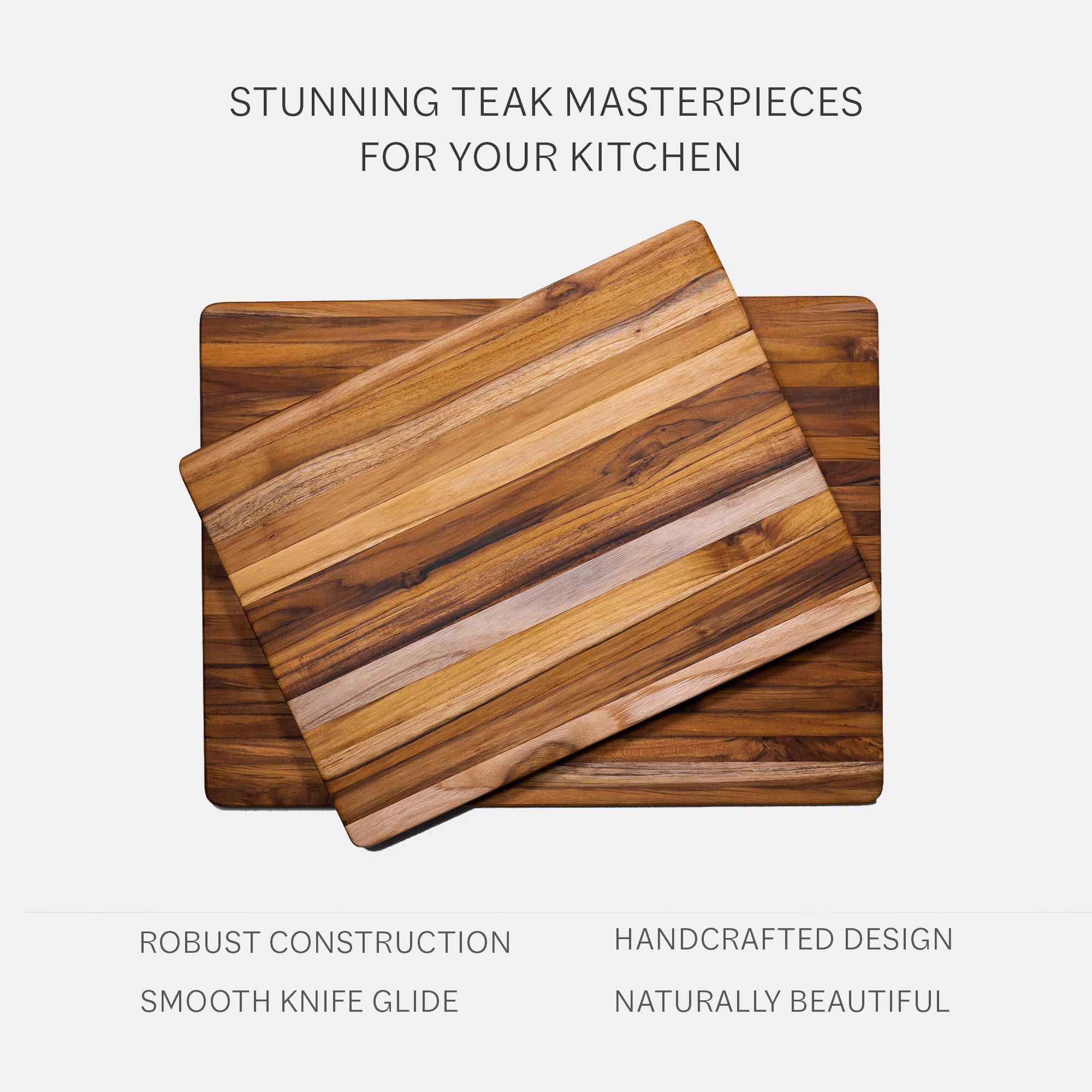 Premium Teak Wood Cutting Board - Large Size with Non-Slip Grip Handles - Reversible Edge Grain Design - Knife-Friendly Surface - FSC Certified Eco-Friendly - Perfect for Kitchen Prep, Meat Cutting & Serving Charcuterie
