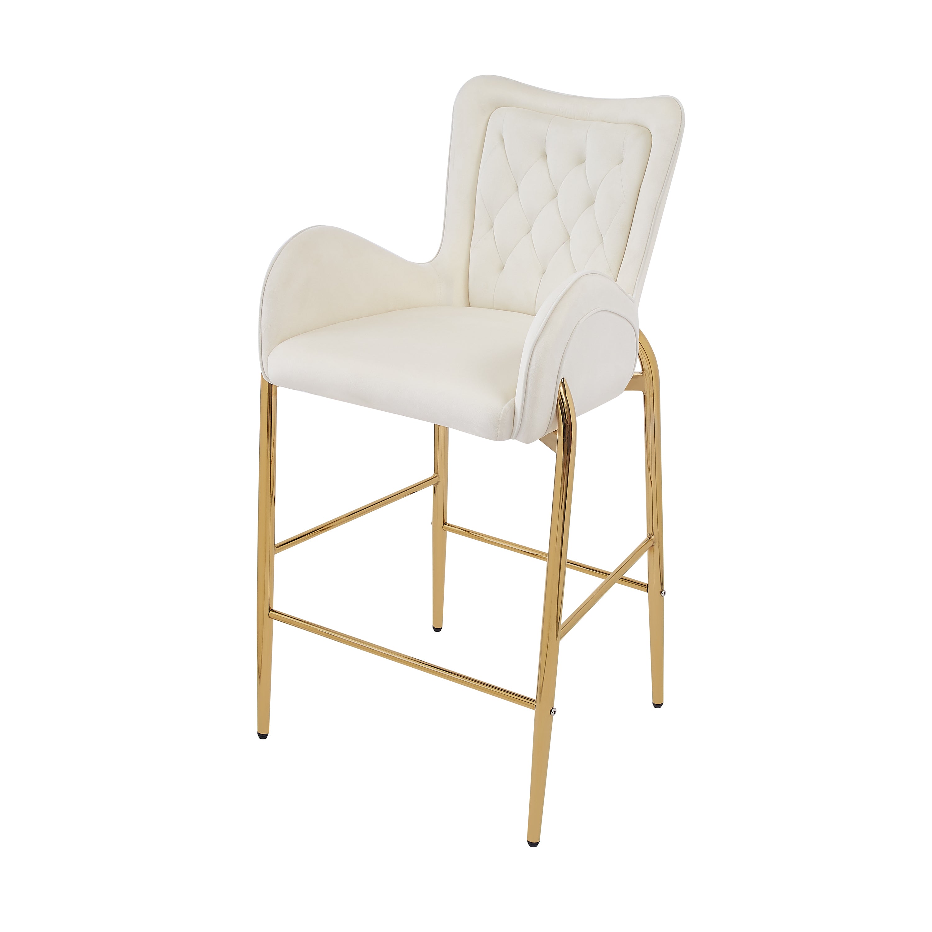 28.75 Inch Counter Height Bar Stools Set of 2 - Velvet Upholstered Barstools with Golden Metal Legs, Adjustable Swivel Bar Chairs for Kitchen Island, Breakfast Nook & Home Bar Decor