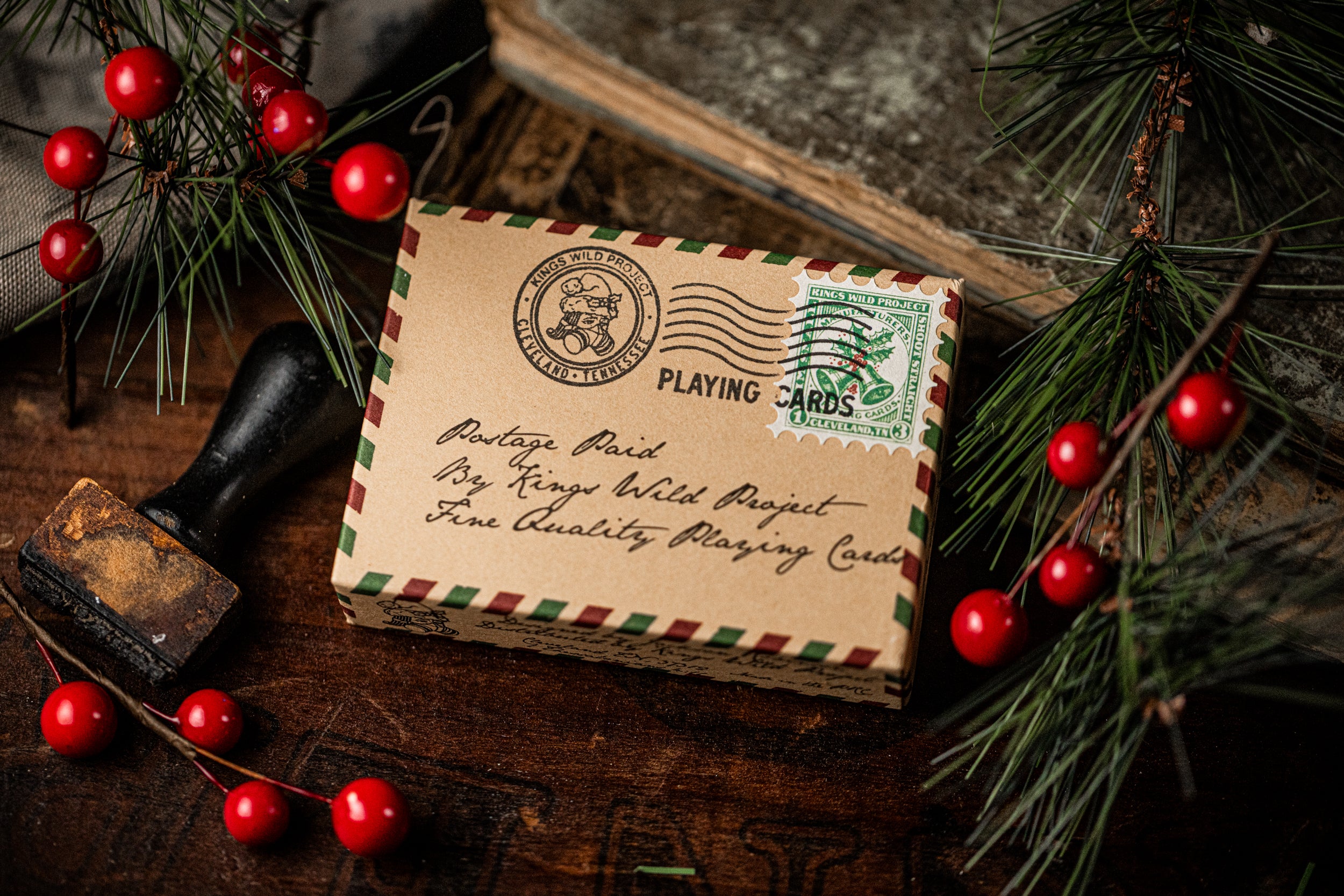 Paid Postage Christmas Cards - Elegant Green Gilded Holiday Greeting Cards for Festive Season Mailing