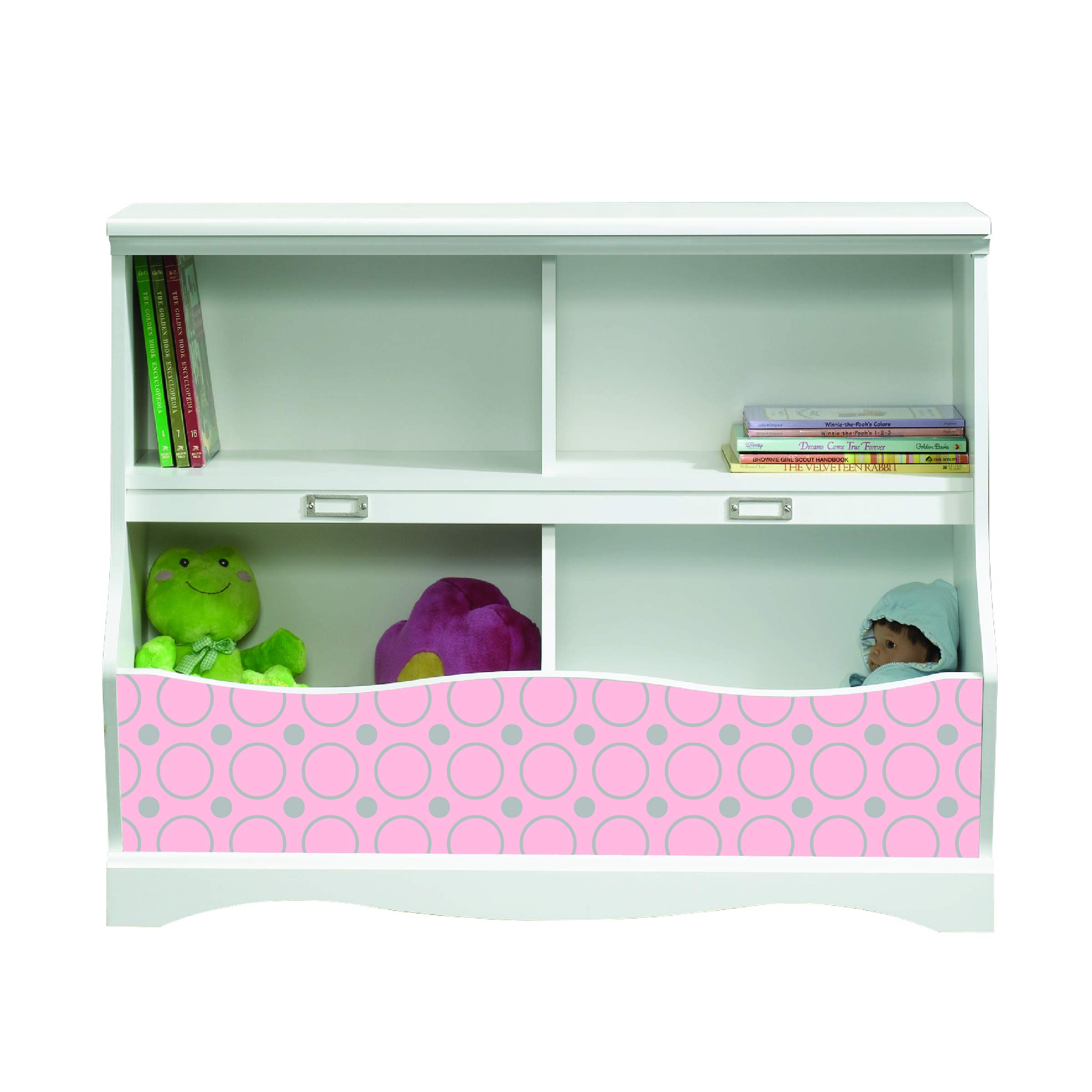 LifeSong Milestones Kids Bookcase with Cubbyhole Storage - White & Pink-Grey Toy Shelf Organizer for Nursery, Playroom & Bedroom | Durable Kids Furniture for Books, Toys & Room Decor
