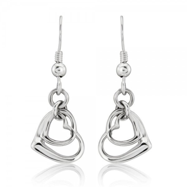 Sterling Silver Double Open Wire Heart Hook Earrings for Women - Elegant Dangle Drop Earrings for Valentine's Day, Anniversary, Wedding & Date Night Jewelry Gift