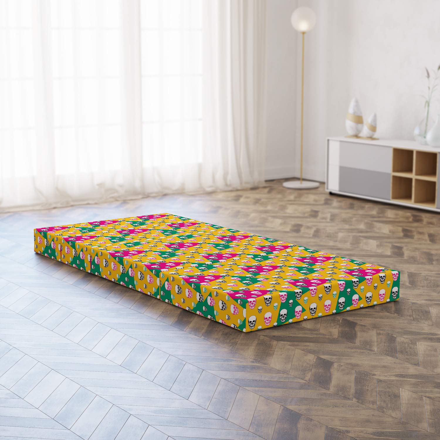Ambesonne Geometric Foldable Mattress - Triangle Head Bones Design, 74.8