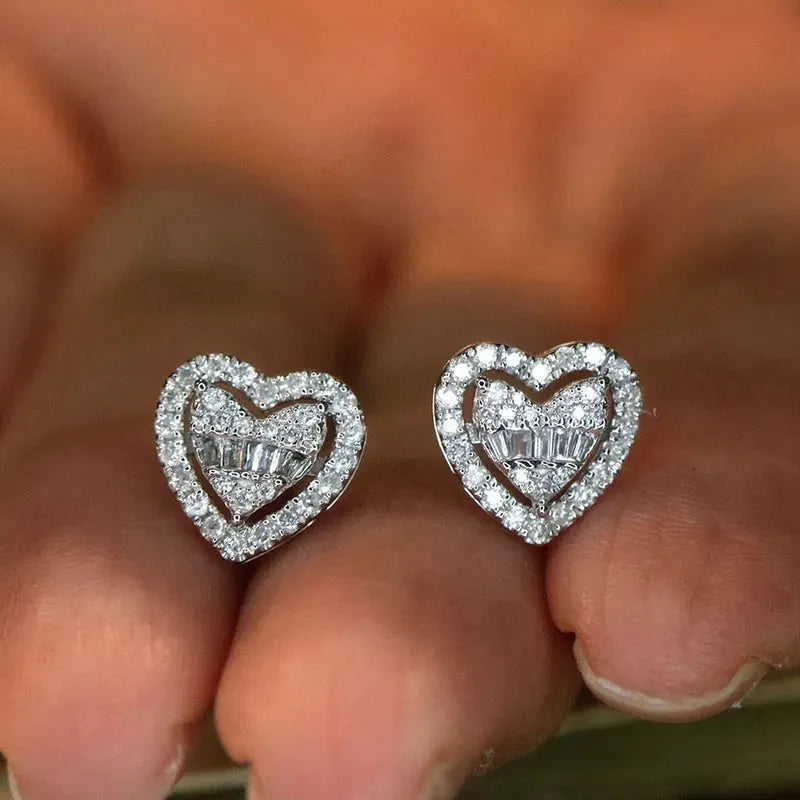18K White Gold Heart Diamond Stud Earrings for Women - 0.50 Carat Natural Diamond Engagement Jewelry - Perfect for Valentine's Day, Anniversary Gifts & Romantic Occasions