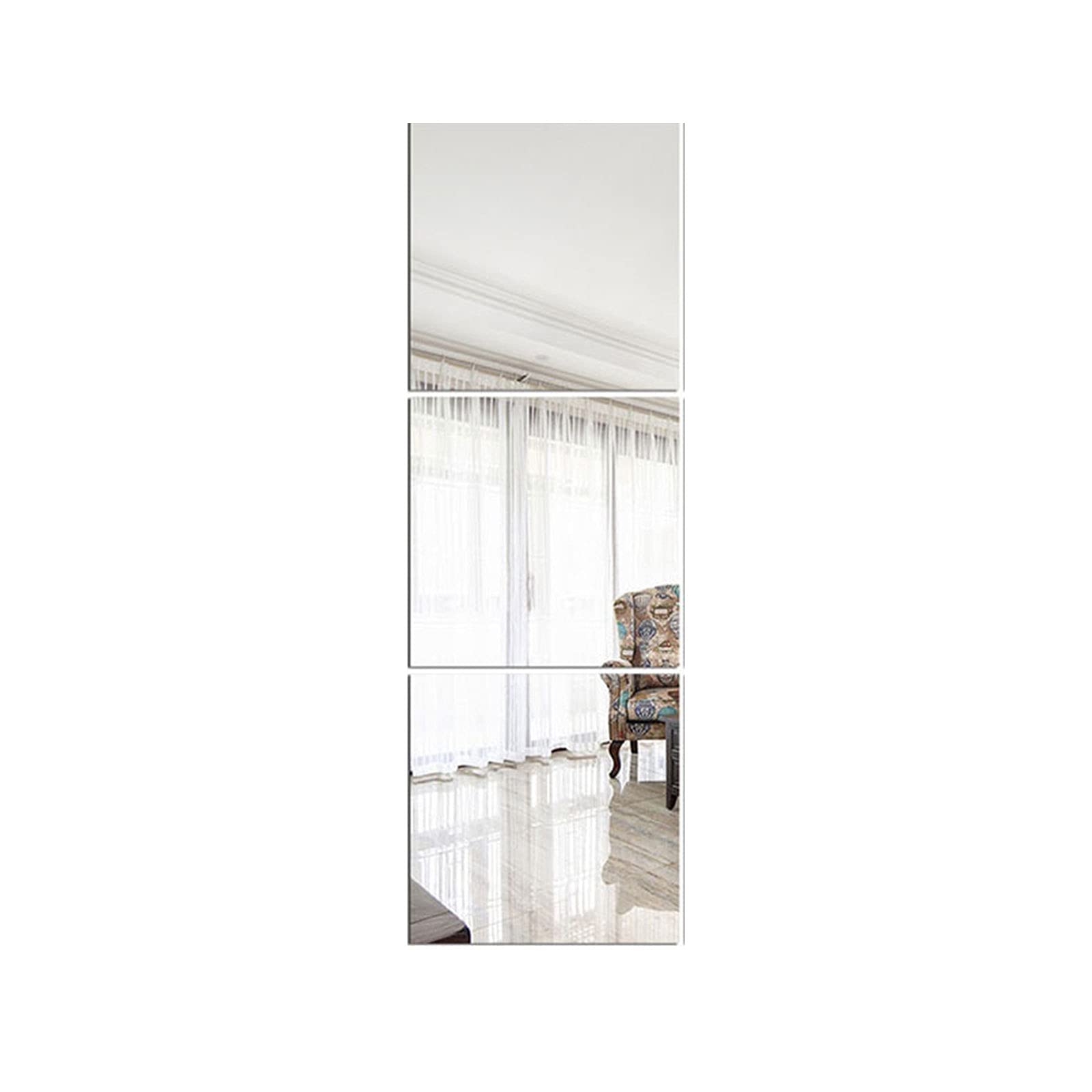 Flexible Non-Glass Wall Mirrors 3-Piece Set - 16x16 Inch Frameless Self-Adhesive Plastic Mirror Tiles for Home Decor, Bathroom, Bedroom & DIY Projects - Shatterproof & Lightweight Mirror Sheets