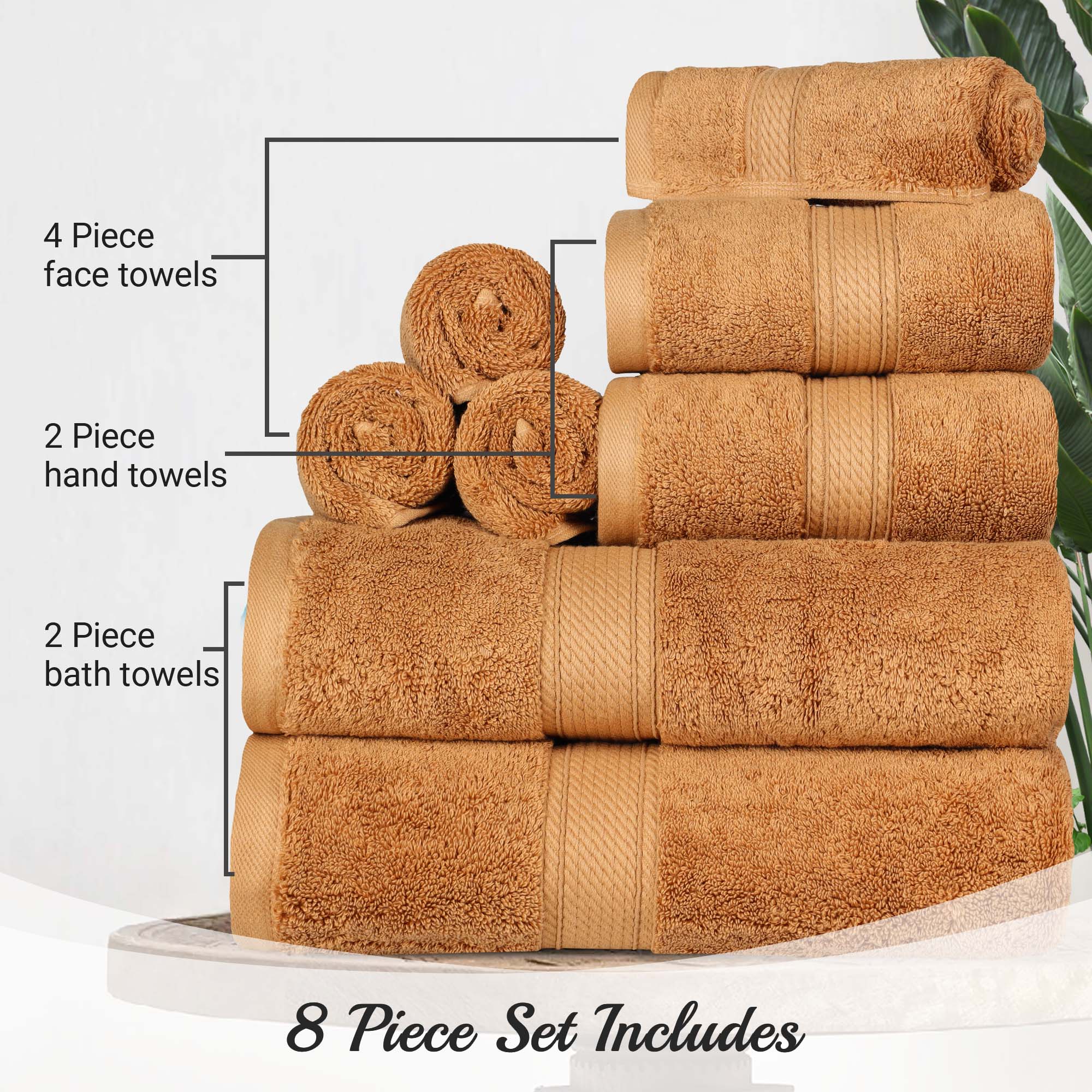 Premium 8-Piece Egyptian Cotton Towel Set - Ultra Soft, Heavyweight & Plush for Bath, Spa & Luxury Home Decor