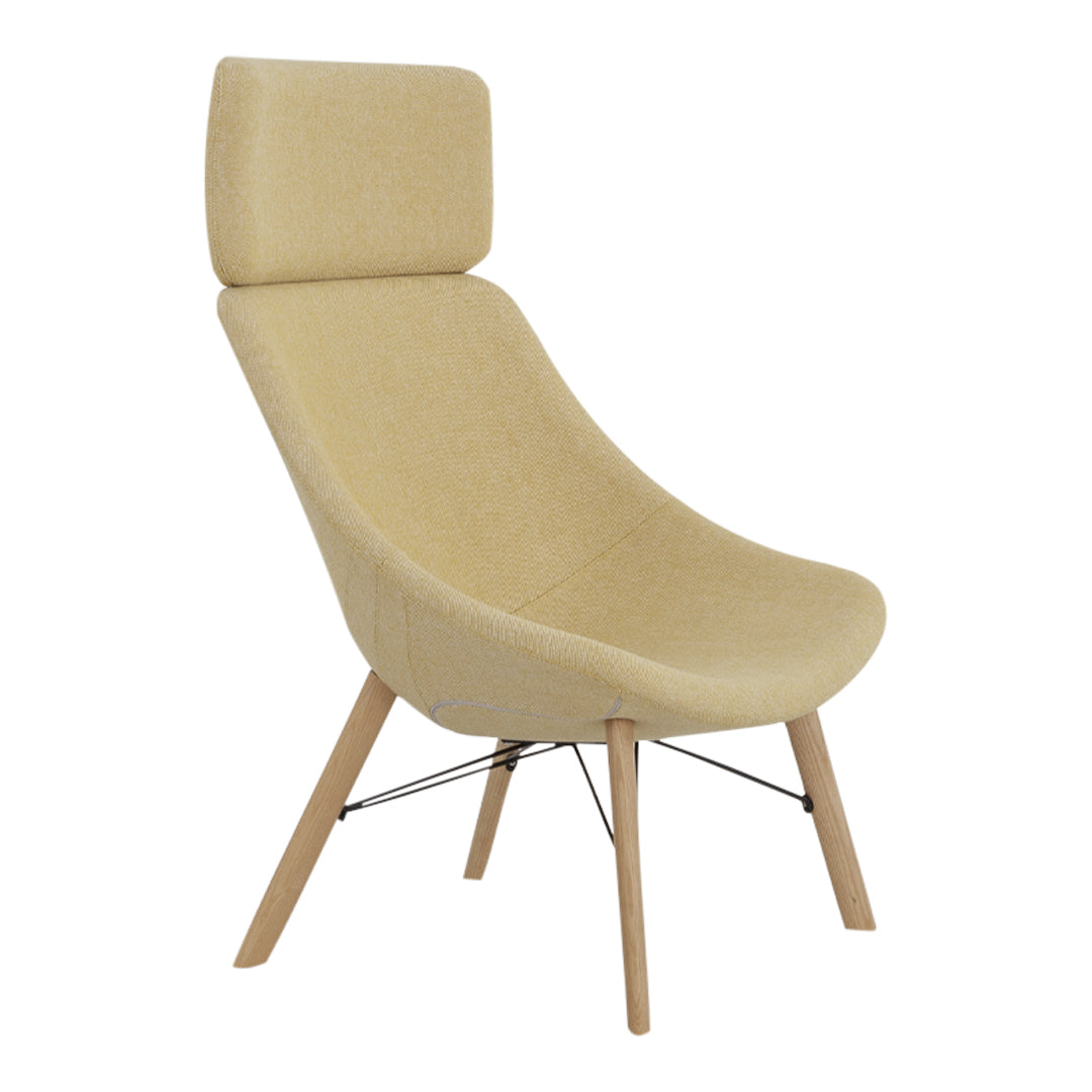 Auki Lounge Chair with Headrest - Modern Wooden Base Accent Chair for Living Room, Bedroom, or Office - Perfect for Relaxing, Reading, and Lounging