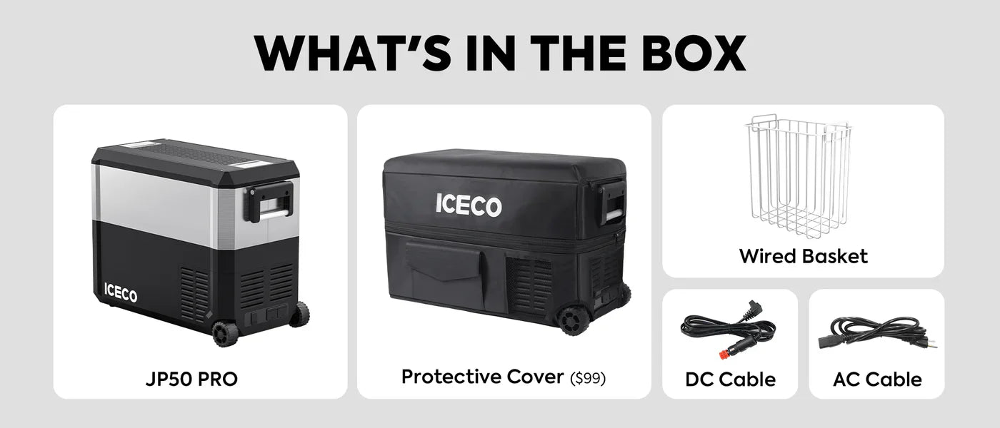 ICECO JP50 Pro 51QT Dual Zone Portable Car Refrigerator with Wheels and Cover - Perfect for Road Trips, Camping & Outdoor Adventures