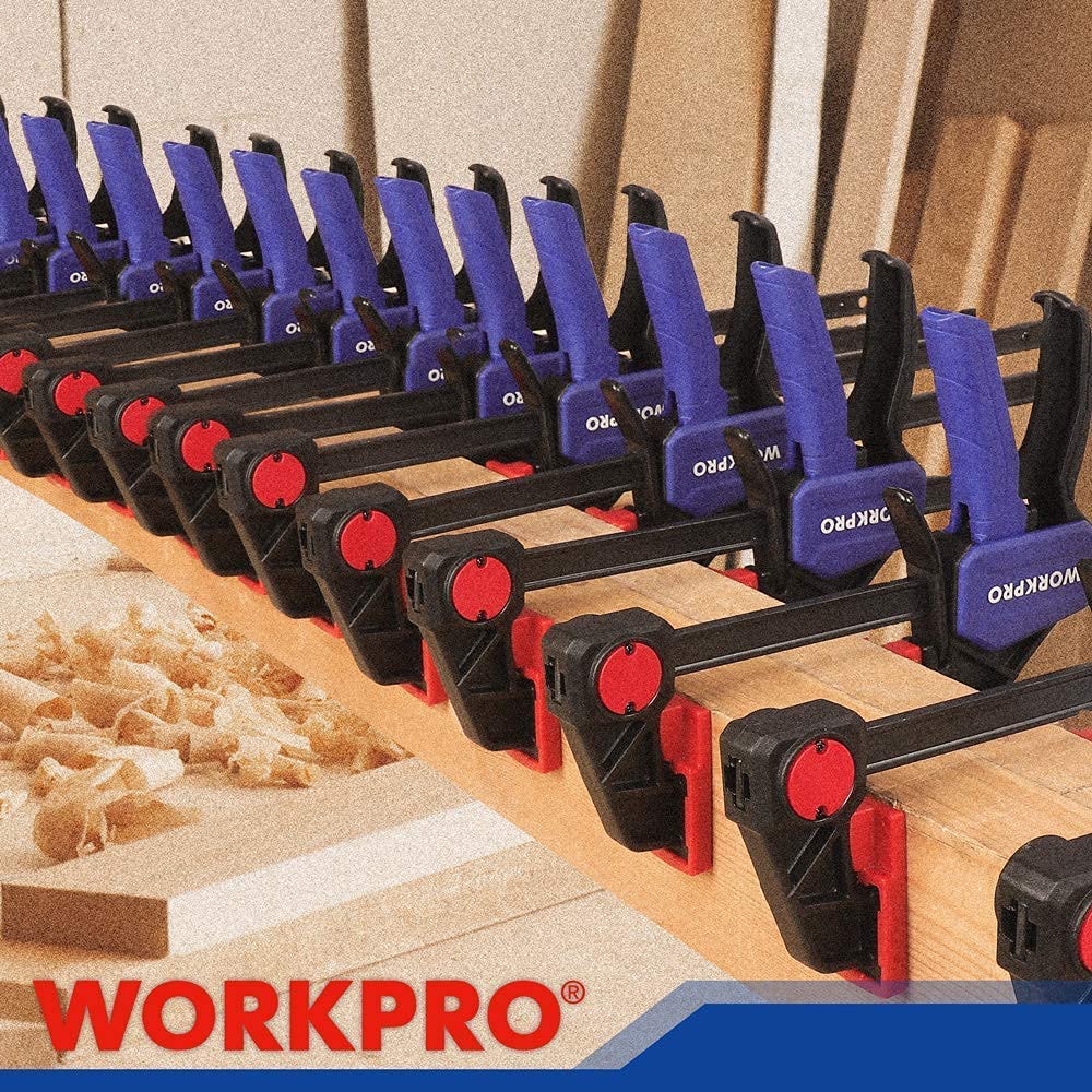 WORKPRO 10-Pack One-Handed Bar Clamps for Woodworking - Heavy Duty Clamp/Spreader Tool for DIY Projects, Cabinet Making, and Furniture Repair