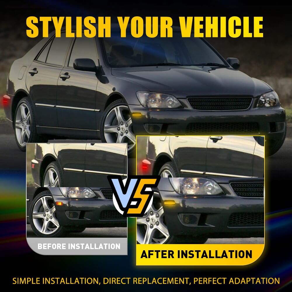 Smoked Lens LED Side Marker Turn Signal Light for 2001-2005 Lexus IS300 - Front & Rear Replacement - Enhanced Visibility & Style for Night Driving & Custom Car Mods
