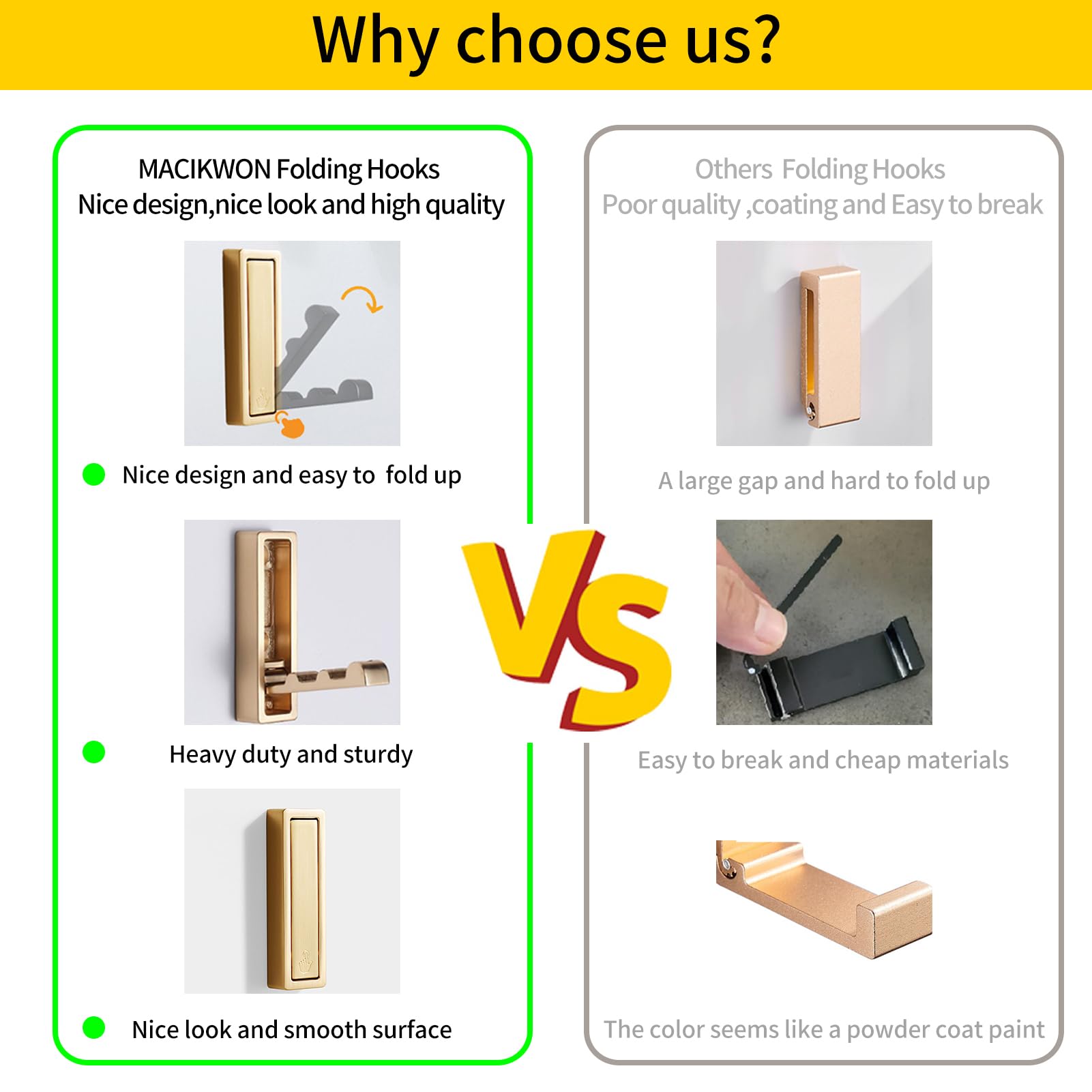 Foldable Gold Wall Hooks - Heavy Duty Brushed Gold Hangers for Coats, Towels, Backpacks & Bags - Space Saving Bathroom, Closet, Entryway, Pool & Kitchen Organizer (Set of 4) - Perfect for Home Decor & Small Space Organization