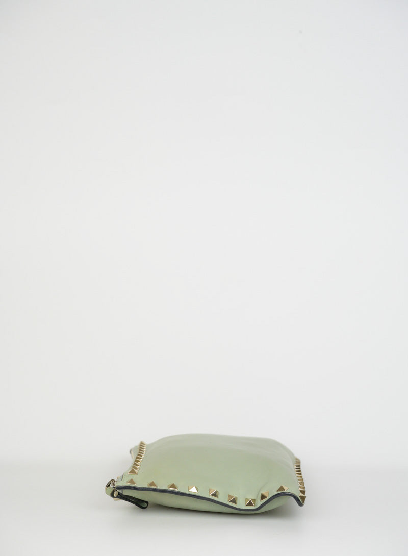 Valentino Rockstud Pochette Handbag in Sage Green - Perfect for Evening Parties & Date Nights