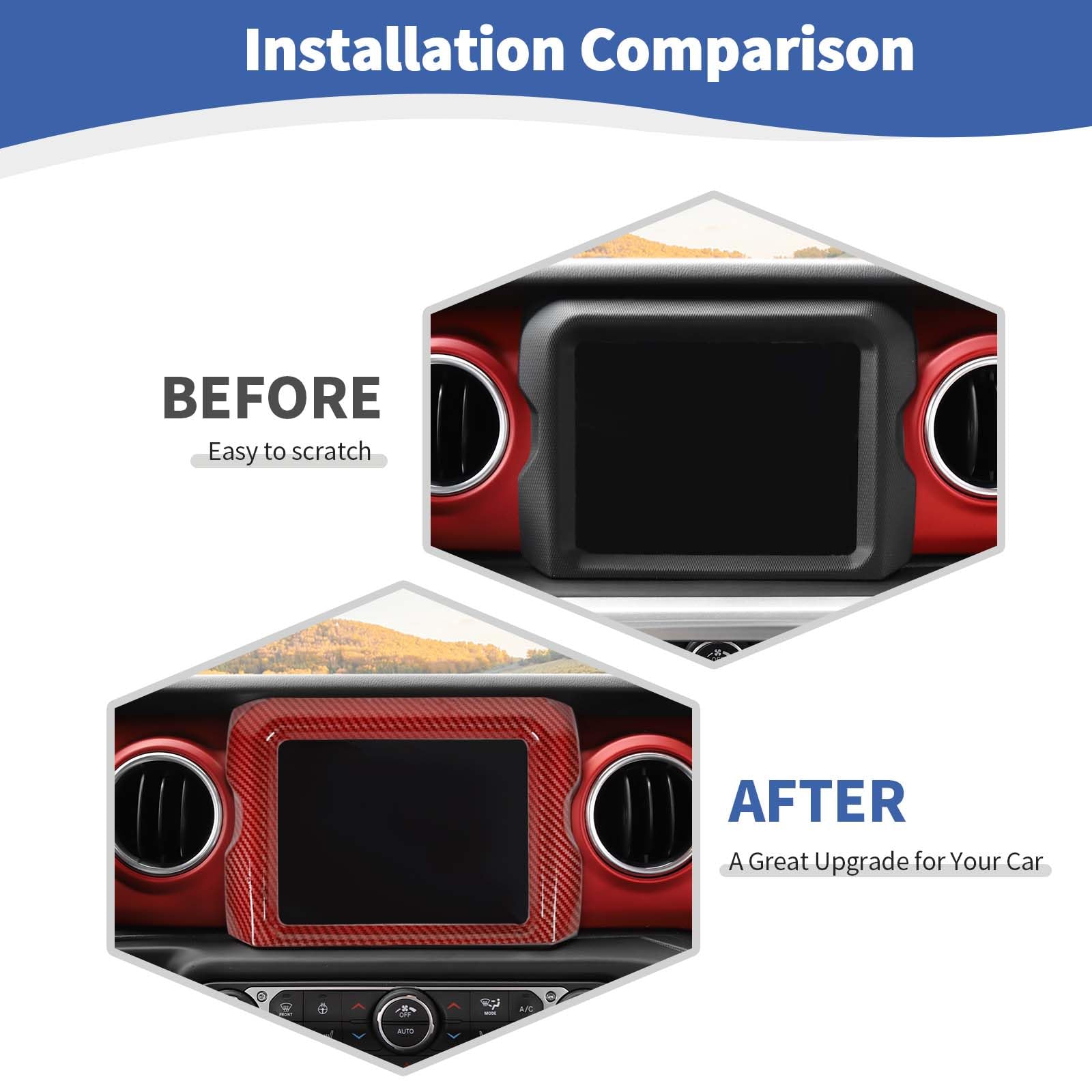 Red Carbon Fiber Center Console Radio Display Panel Trim Cover for Jeep Wrangler JL/JLU & Gladiator JT (2018-2023) - 8.4