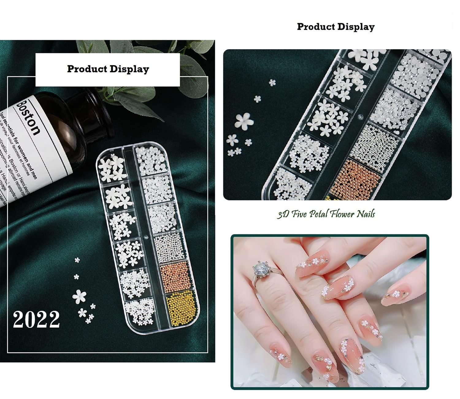 3D Resin Flat Flower Pearl Metal Beads for Nail Art - DIY Manicure Decorations & Nail Accessories - Perfect for Salon, Home Nail Design, and Party Glam Looks