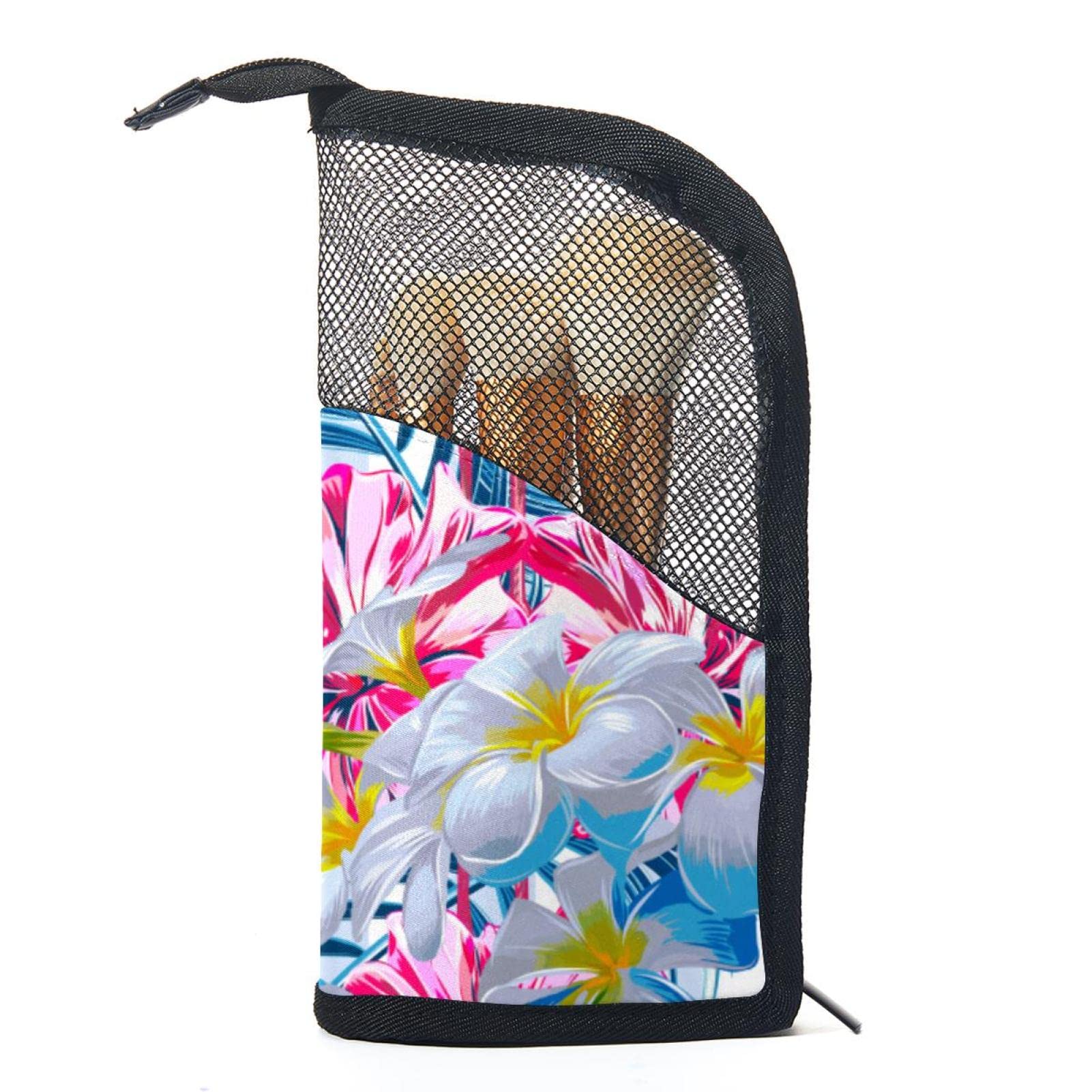 Floral Tropical Pink Flamingos Makeup Brush Organizer Bag with 12 Brushes - Portable Waterproof Cosmetic Brush Holder Case for Travel & Home Vanity Organization