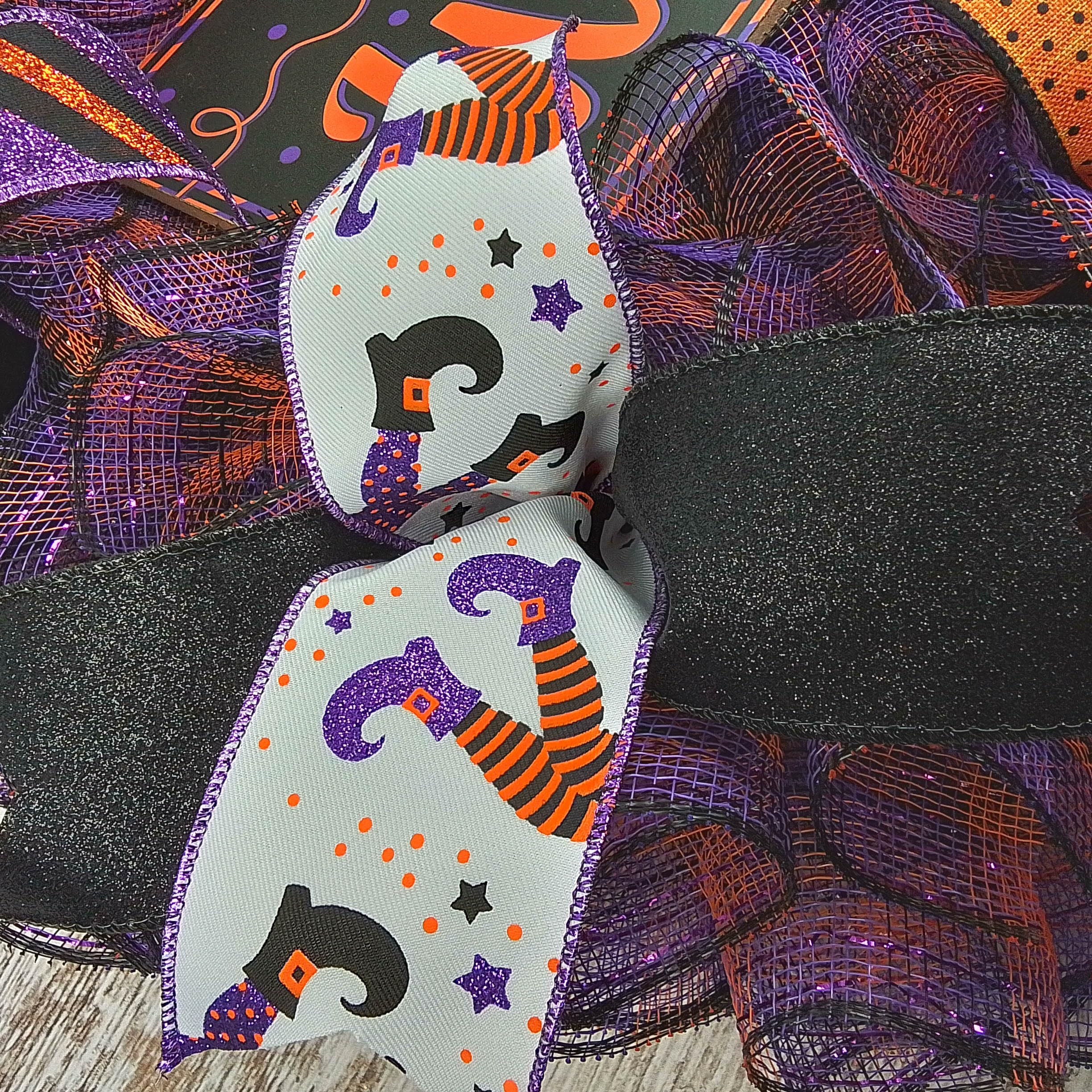Spooky Halloween Wreath for Front Door - Black, Orange & Purple Mesh Decor - Perfect for Porch, Party & Seasonal Home Decoration