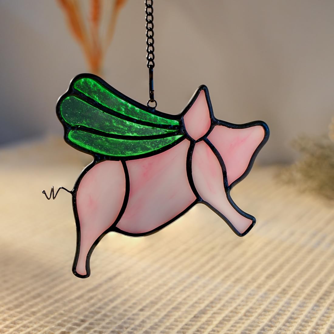 BOXCASA Flying Pig Stained Glass Window Hanging Decor - Cute Pig Sun Catcher for Indoor Windows, Funny Piggy Ornament - Lucky Animal Gift for Pig Lovers, Kids, Girls, Women & Moms (Perfect for Birthday Gifts, Home Decor, Nursery Room & Office Windows)