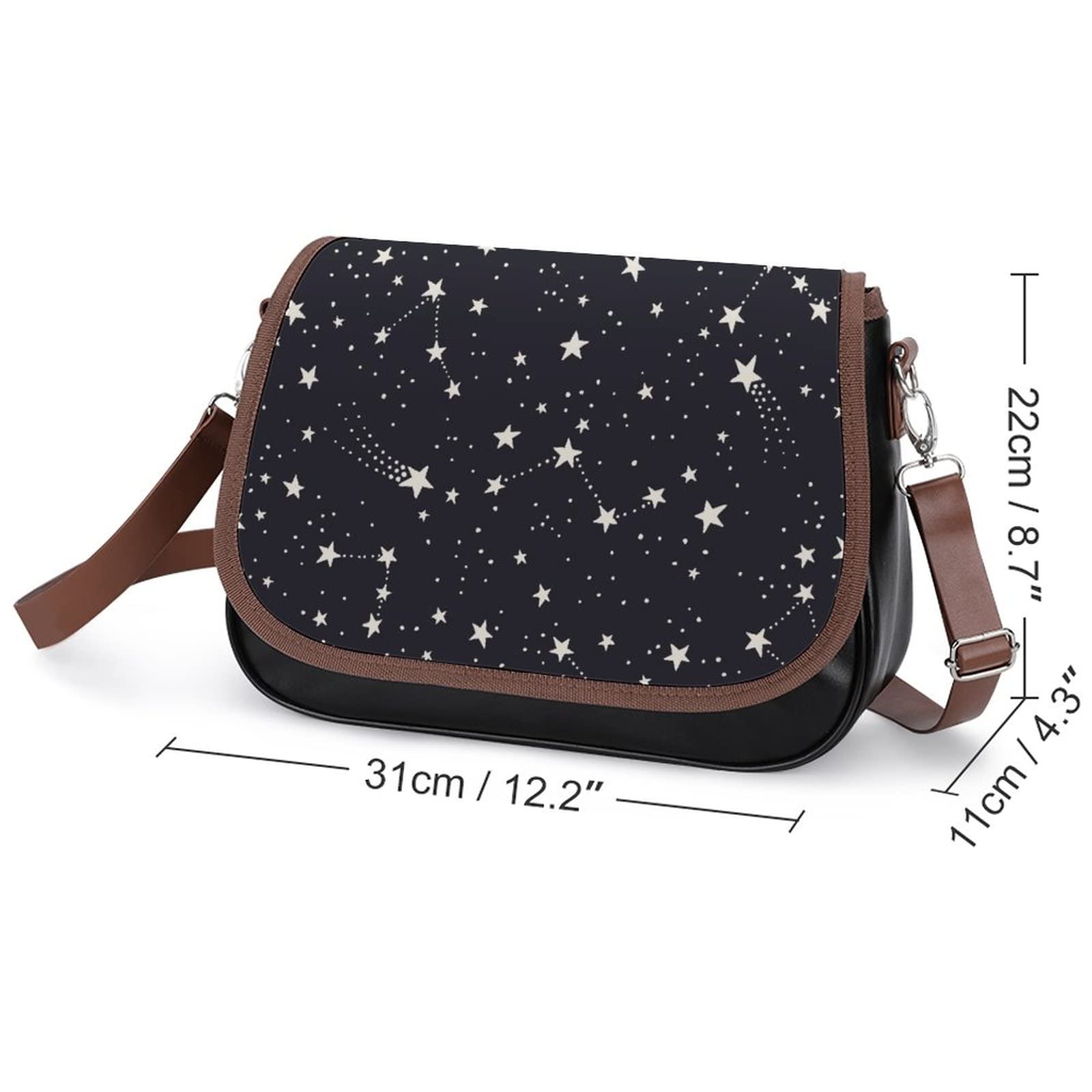 Printed Shoulder Crossbody Bag - Genuine Leather Hobo Purse for Women - Medium Size with Top Handles - Starry Sky Design - Perfect for Work, Travel & Everyday Use