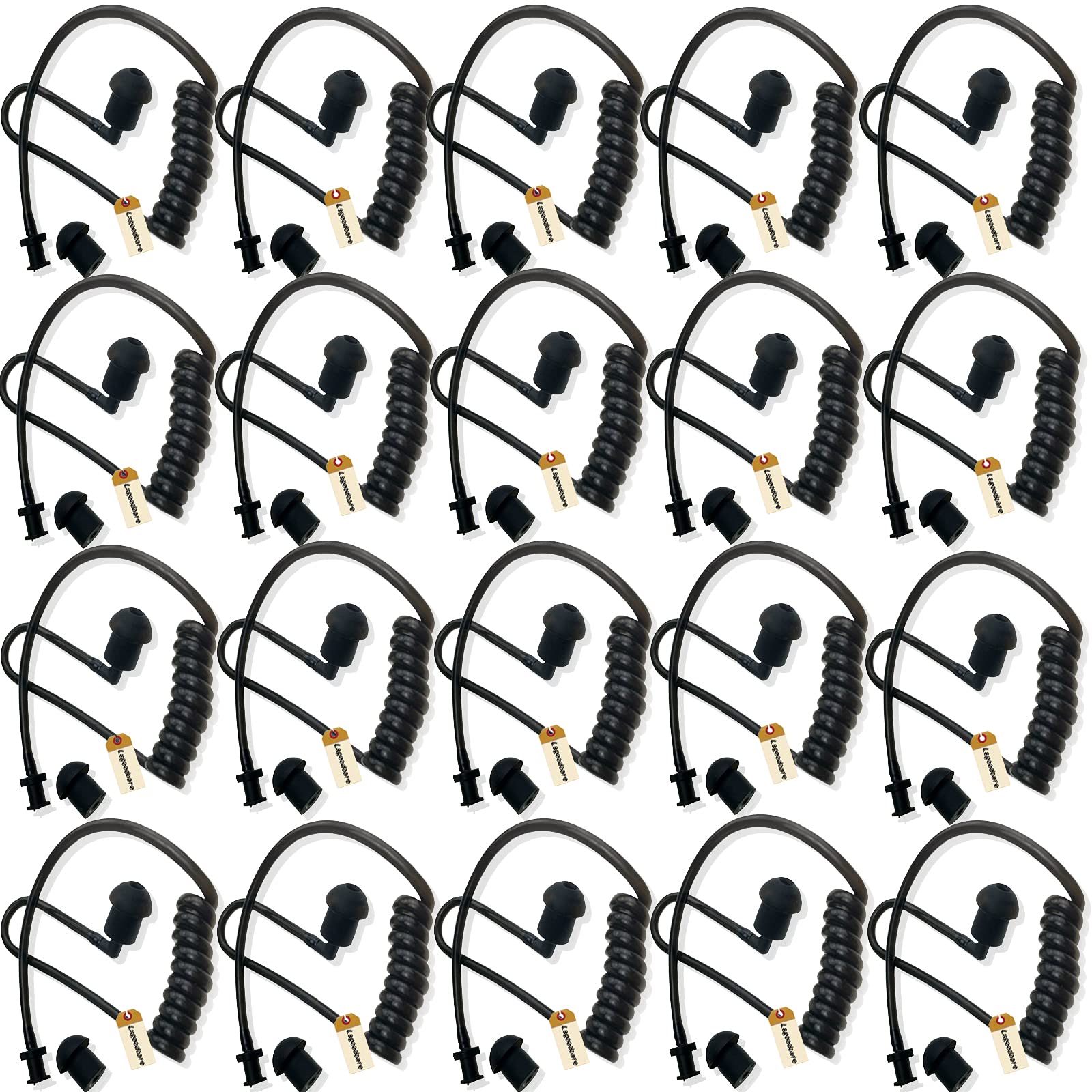 Lsgoodcare 20Pcs Replacement Covert Acoustic Air Coil Audio Tube Earbuds - Black - Compatible with Motorola, Kenwood, Icom, Yaesu - Secure & Clear Communication for Security, Surveillance & Two-Way Radio Use