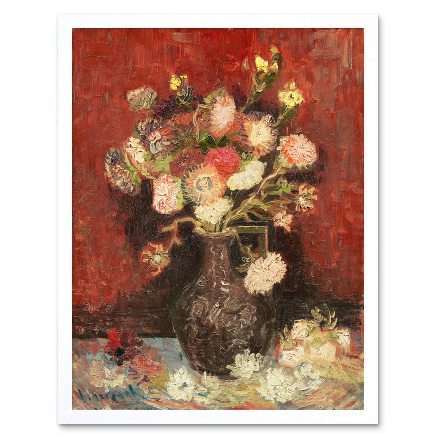 Vincent Van Gogh Vase With Chinese Asters And Gladioli Framed Art Print - 12x16 Inch Wall Decor Poster for Living Room, Bedroom & Office | Famous Flower Painting Reproduction