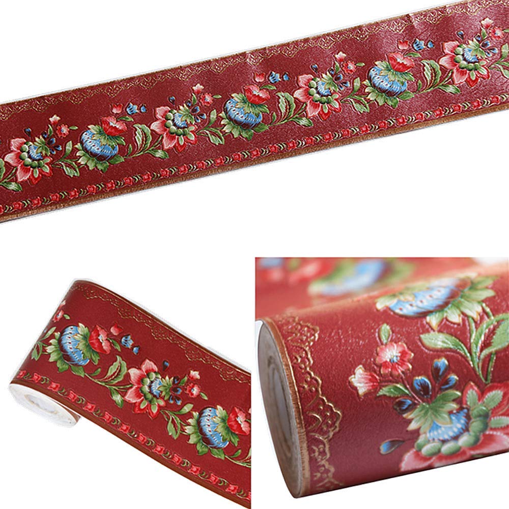 5M Red Pomegranate Flower Peel & Stick Wallpaper Border - Self-Adhesive Wall Decor for Kitchen, Bathroom, Bedroom - Easy DIY Home Decoration for Walls & Tiles
